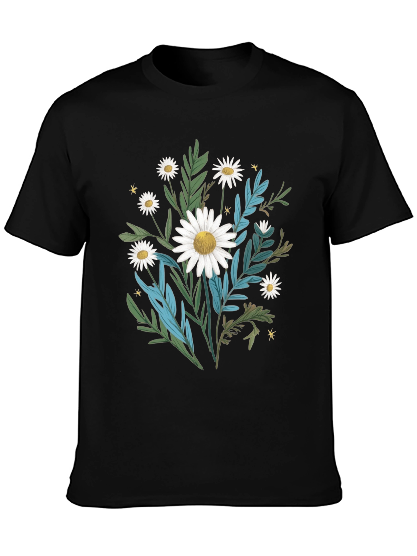 Daisy Floral Graphic Black T-Shirt