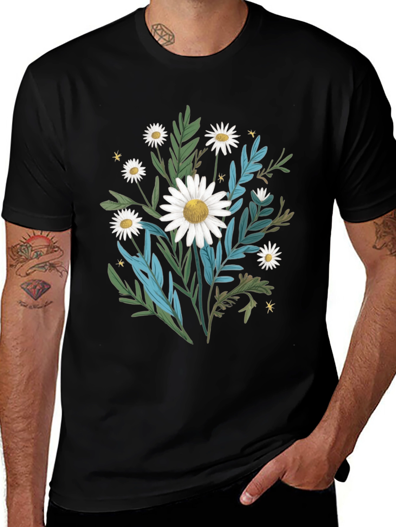 Daisy Floral Graphic Black T-Shirt