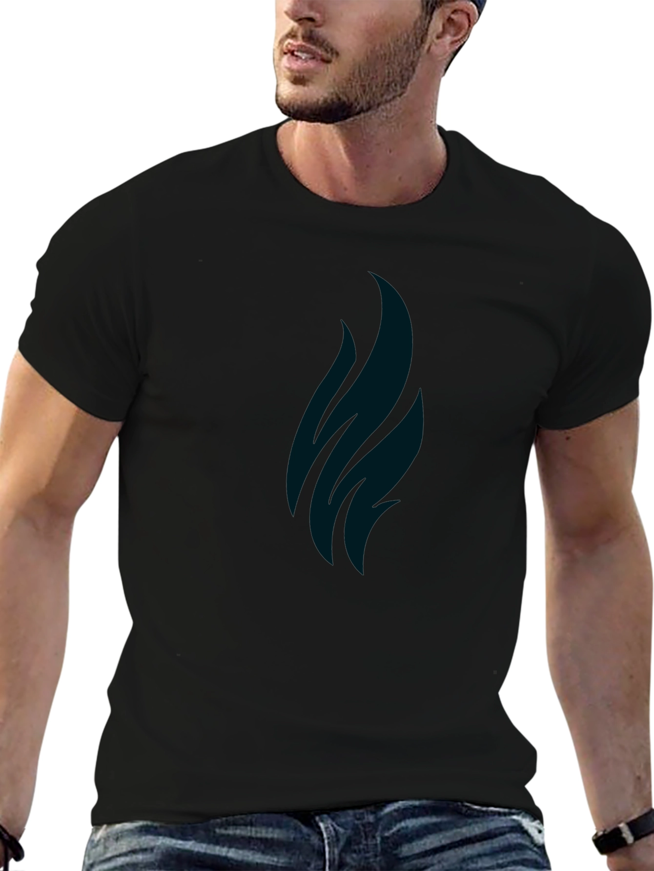 Minimalist Black T-Shirt with Abstract Flame Design