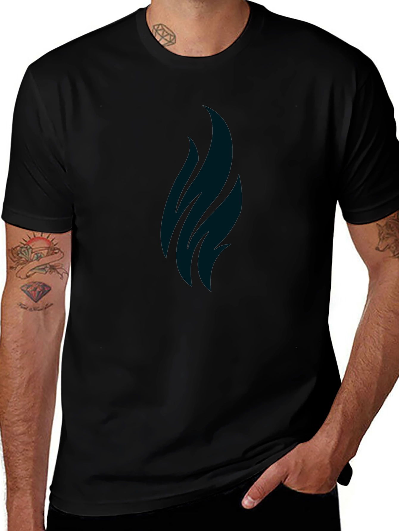 Minimalist Black T-Shirt with Abstract Flame Design
