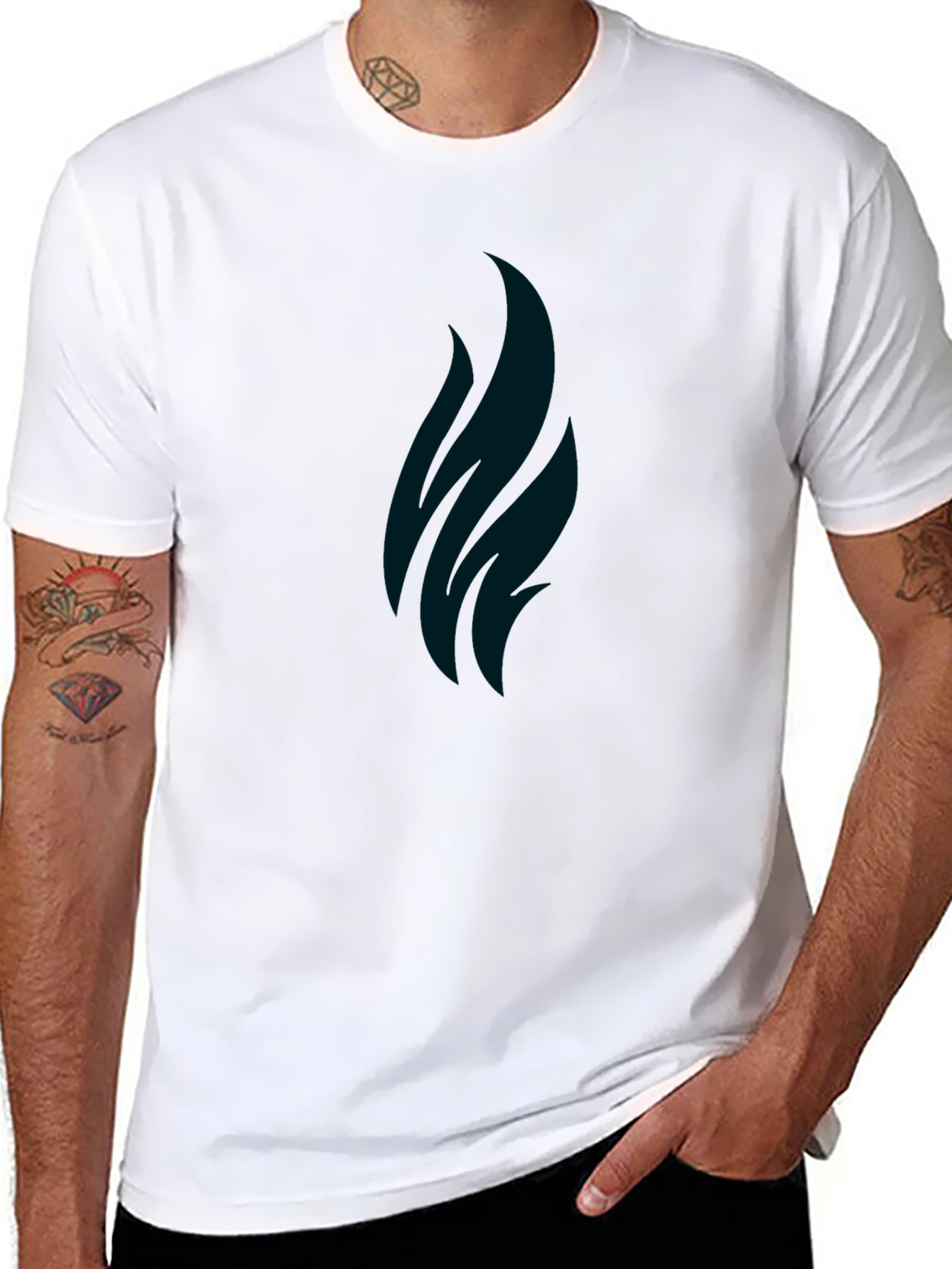 Minimalist Black T-Shirt with Abstract Flame Design