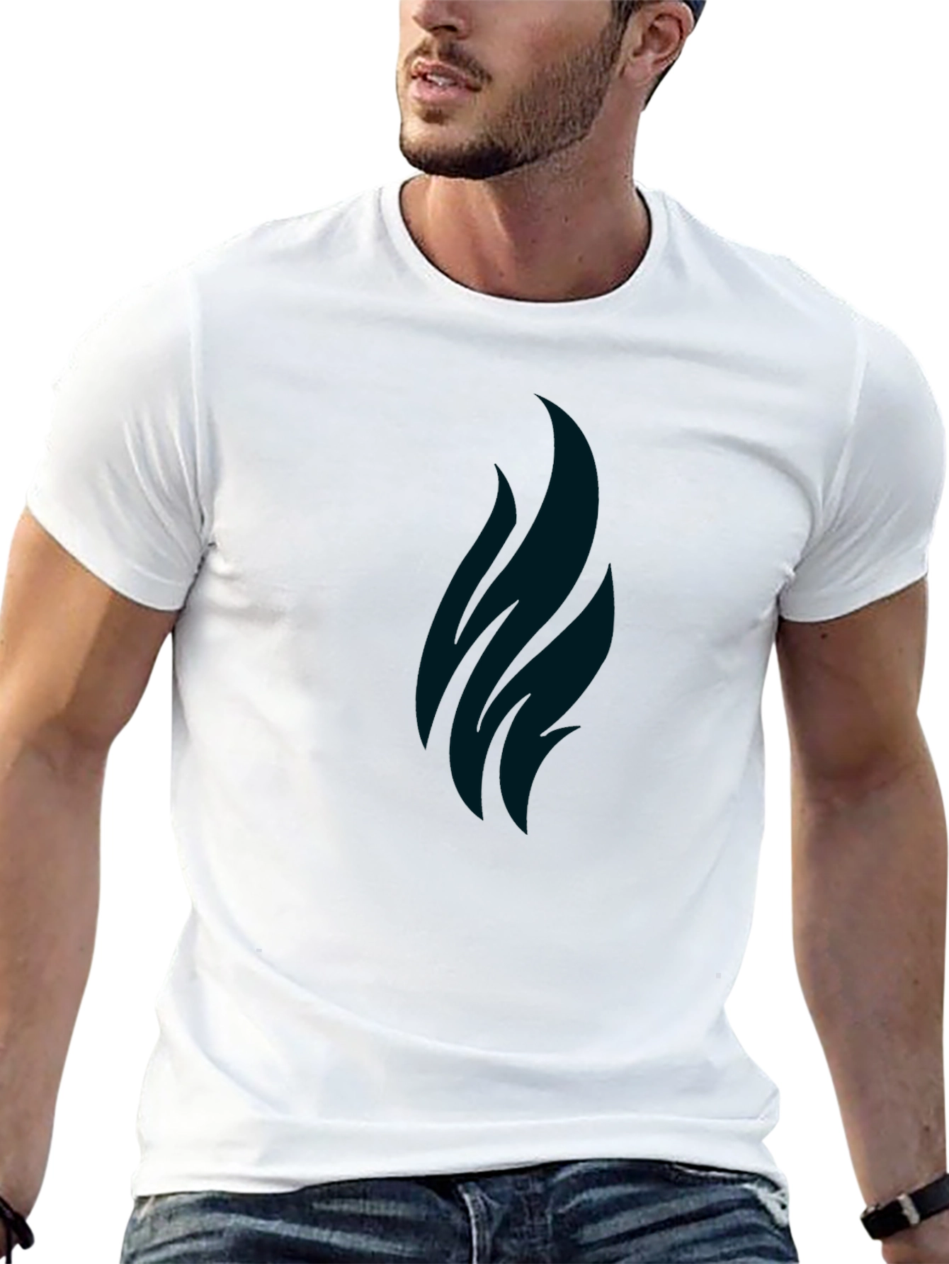 Minimalist Black T-Shirt with Abstract Flame Design
