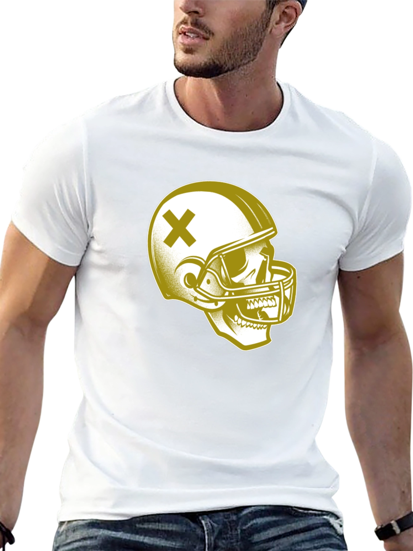 Skull Football Helmet Graphic T-Shirt