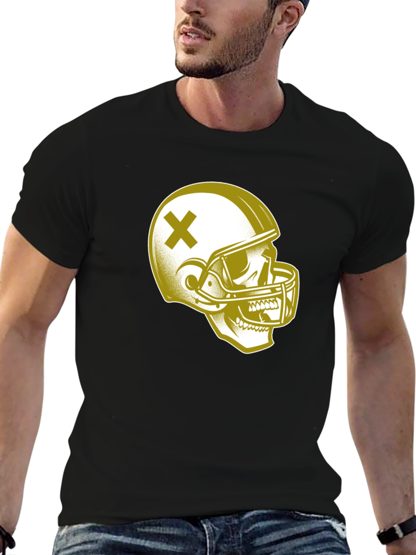 Skull Football Helmet Graphic T-Shirt