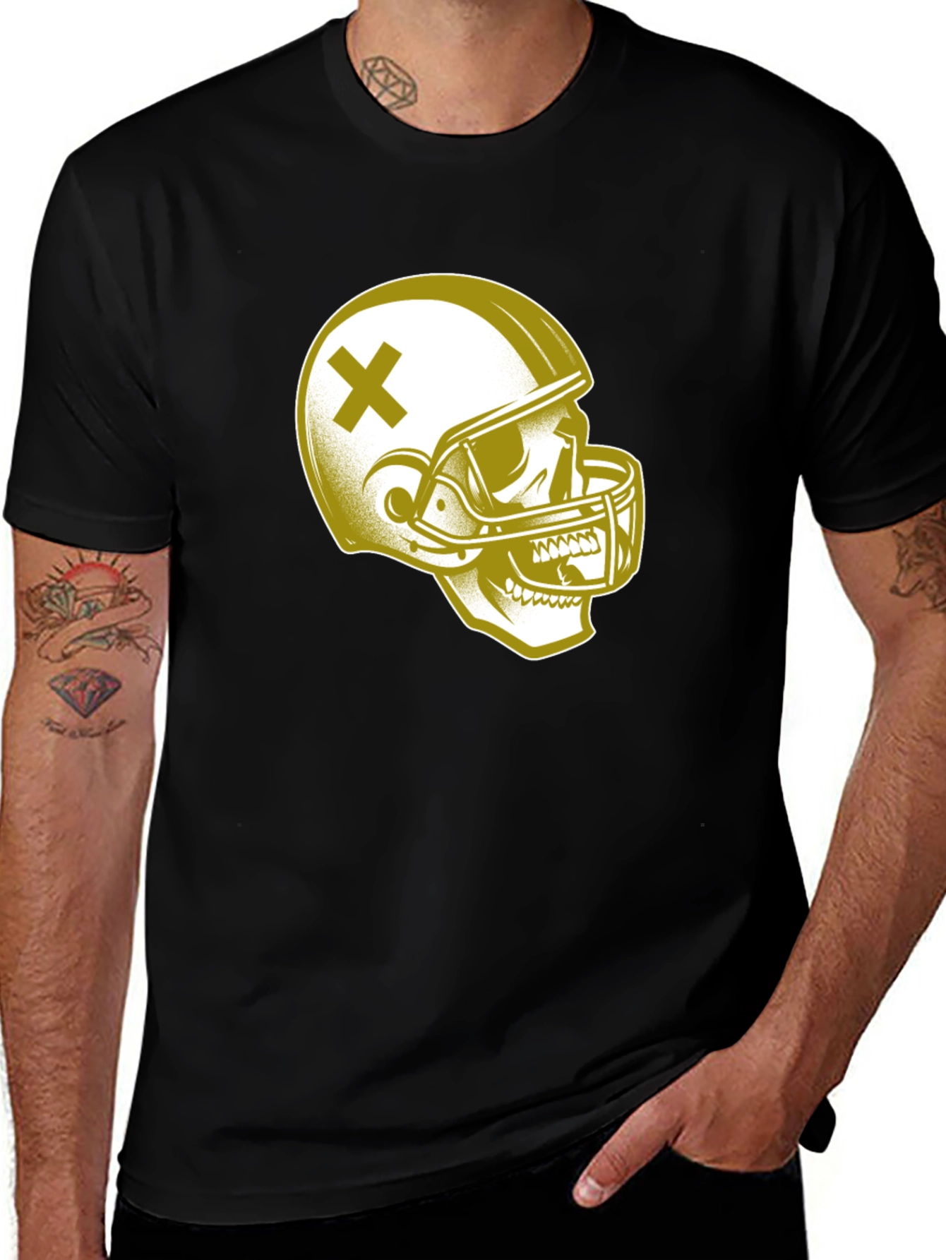 Skull Football Helmet Graphic T-Shirt