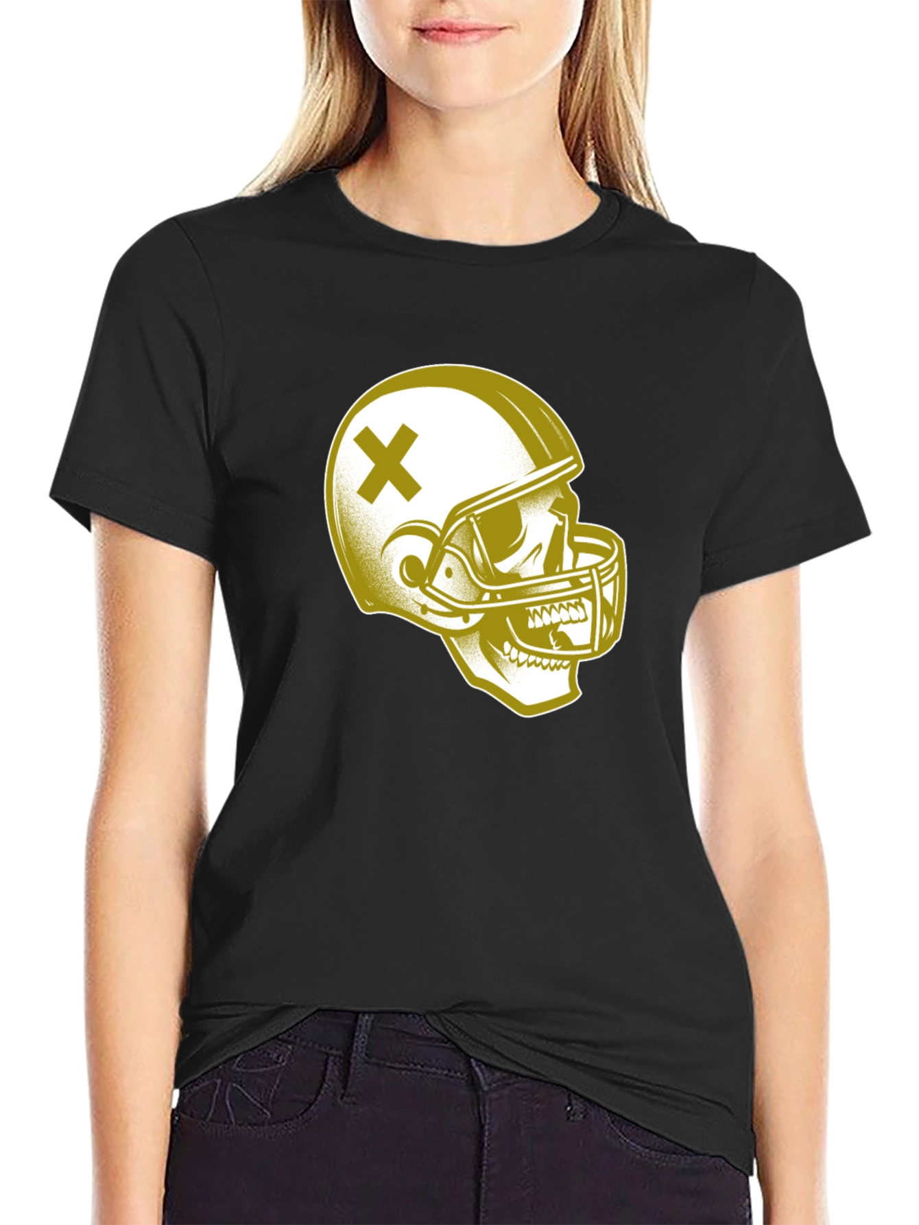 Skull Football Helmet Graphic T-Shirt