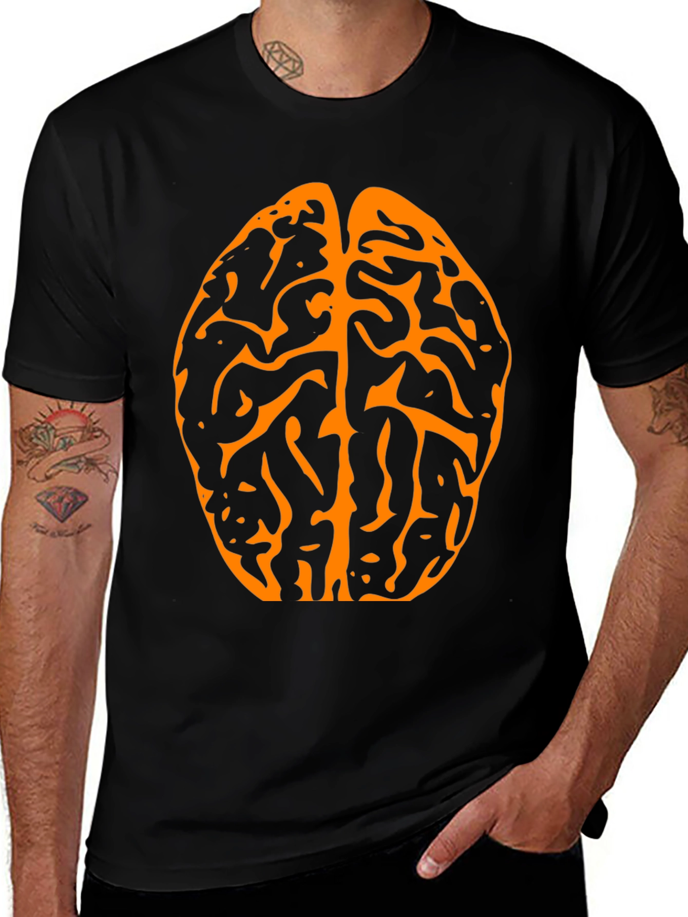 Brain Graphic Tee - Black Cotton T-Shirt