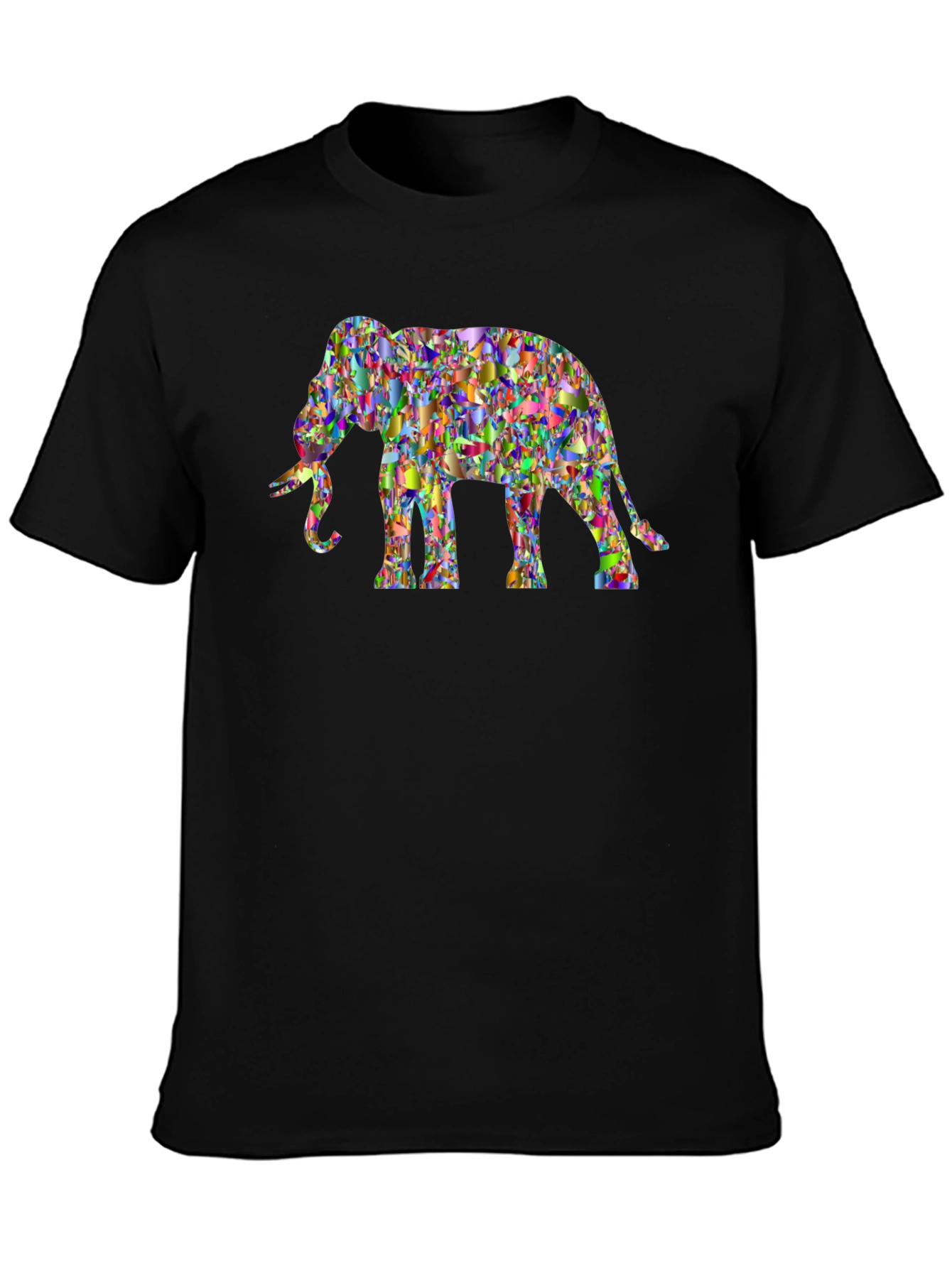 Abstract Elephant Graphic Tee - Black Cotton Casual Top