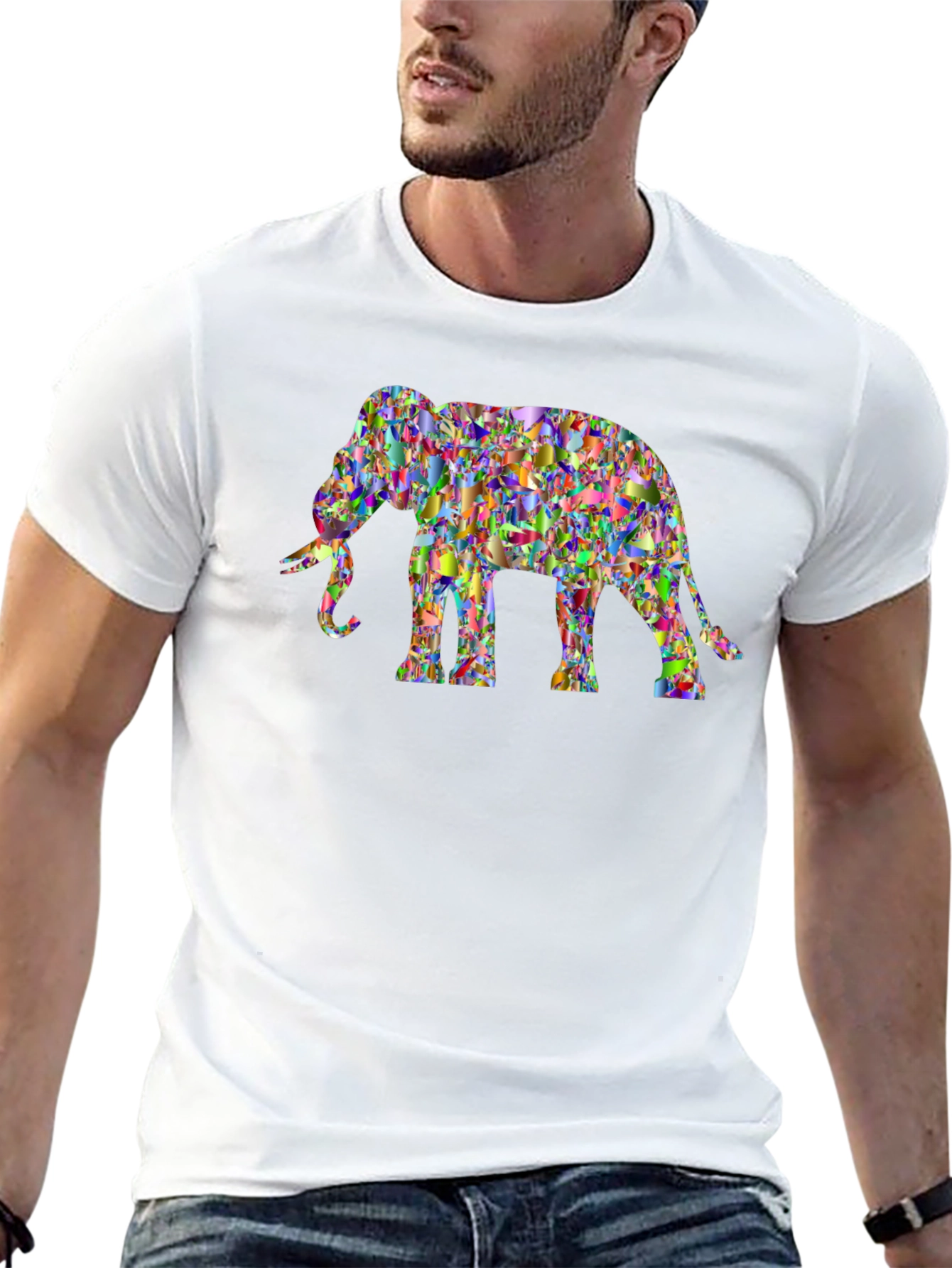 Abstract Elephant Graphic Tee - Black Cotton Casual Top