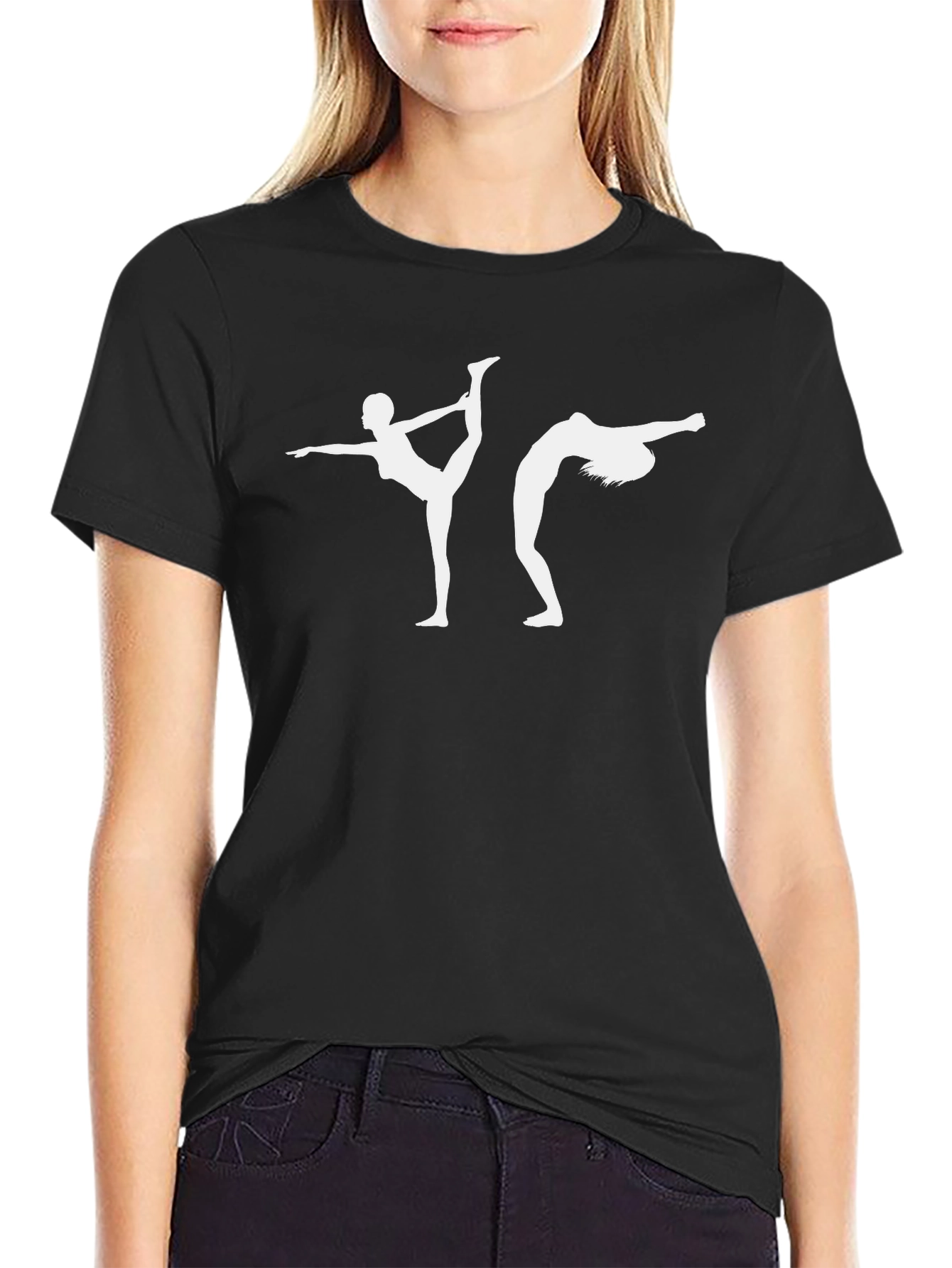 Yoga Pose Graphic Tee - Black Cotton Blend