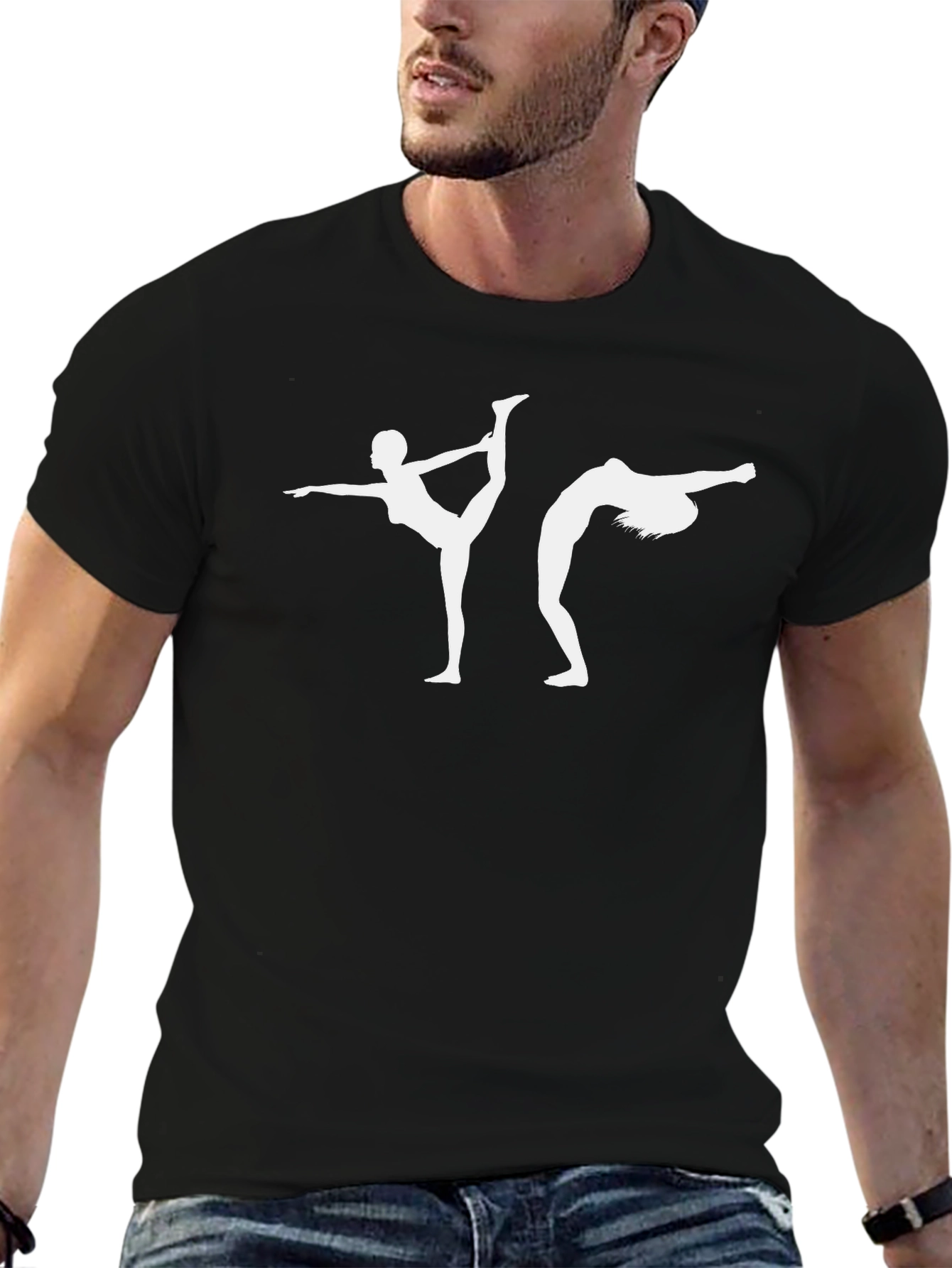 Yoga Pose Graphic Tee - Black Cotton Blend