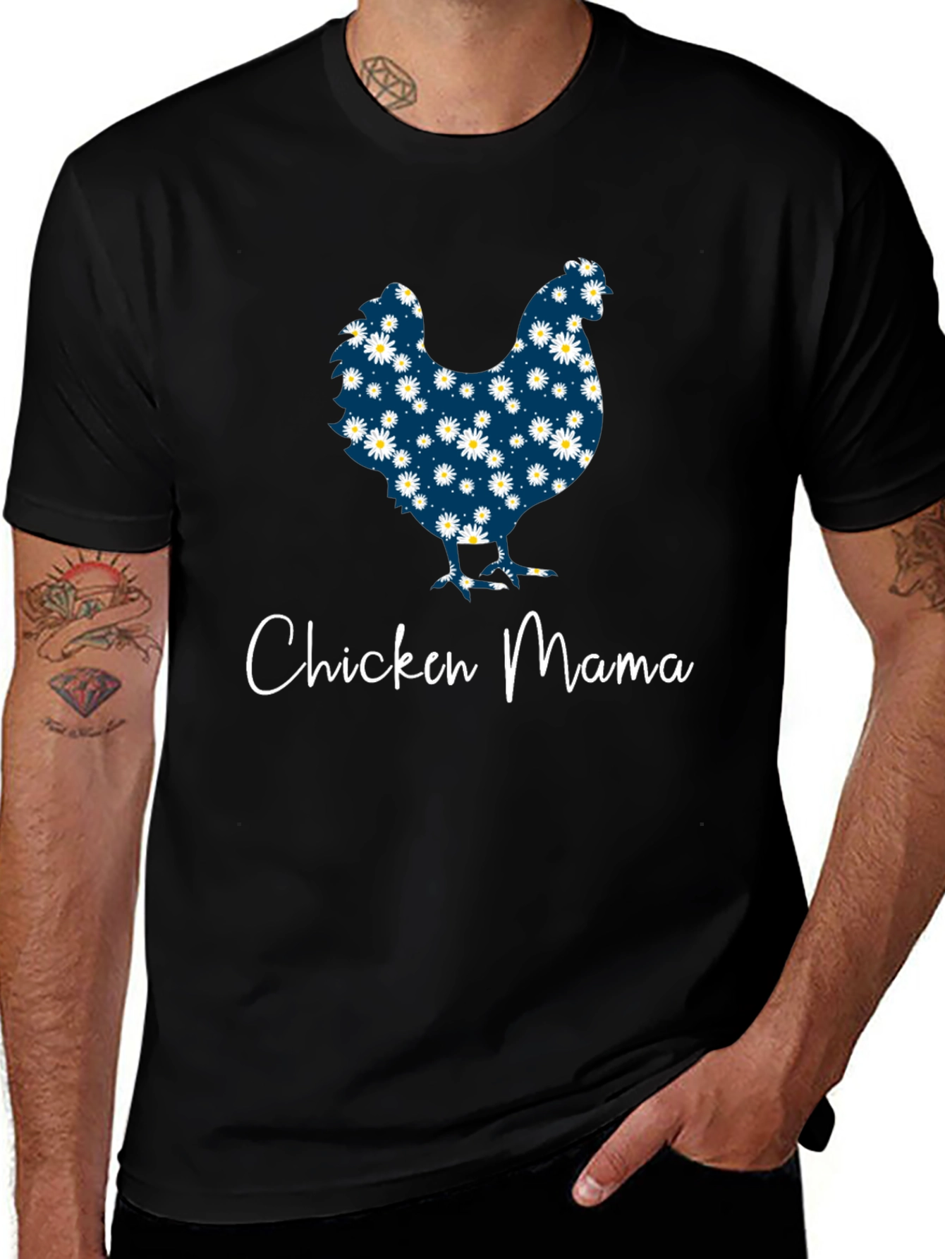Chicken Mama Daisy Pattern T-Shirt