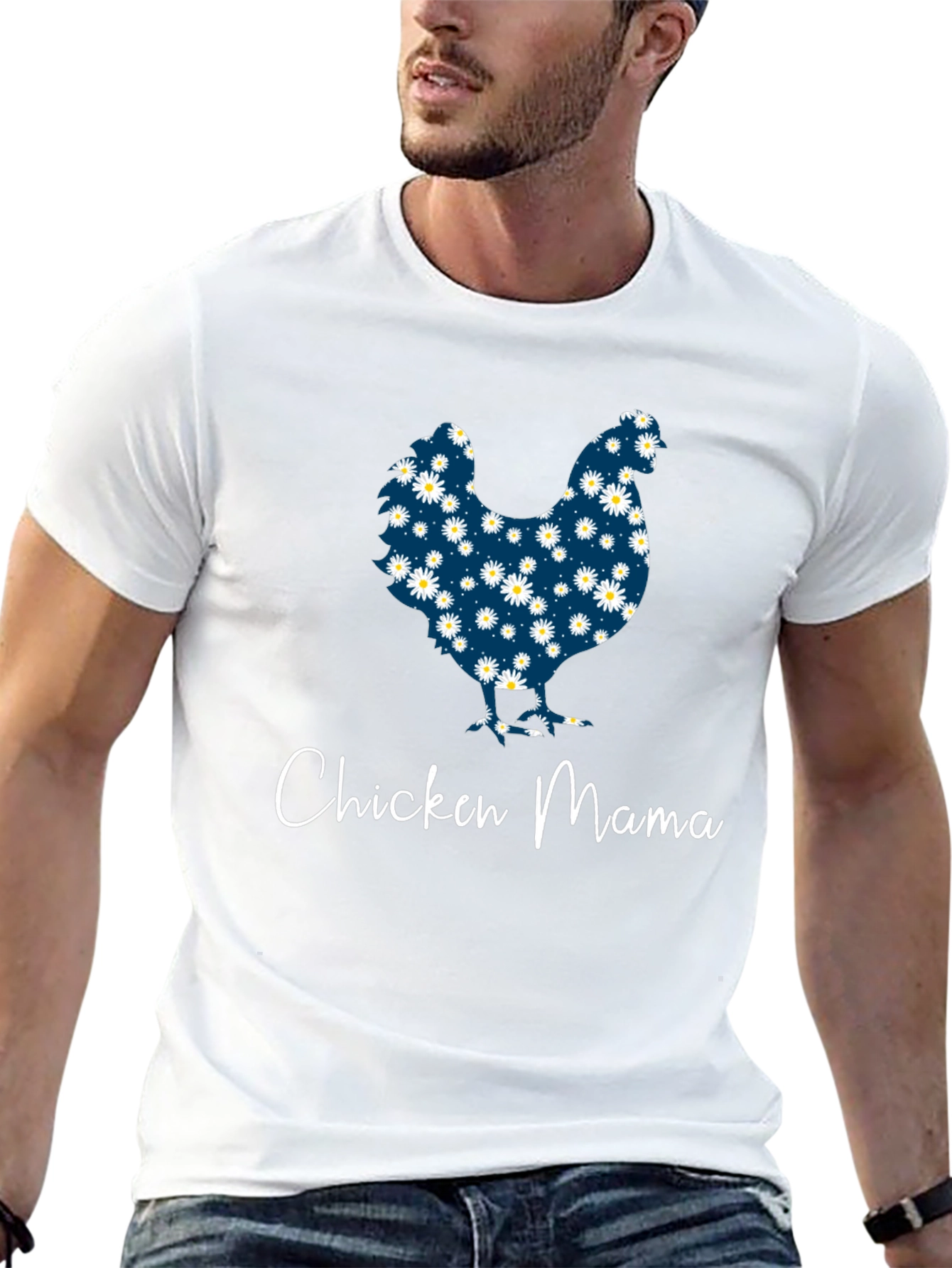 Chicken Mama Daisy Pattern T-Shirt