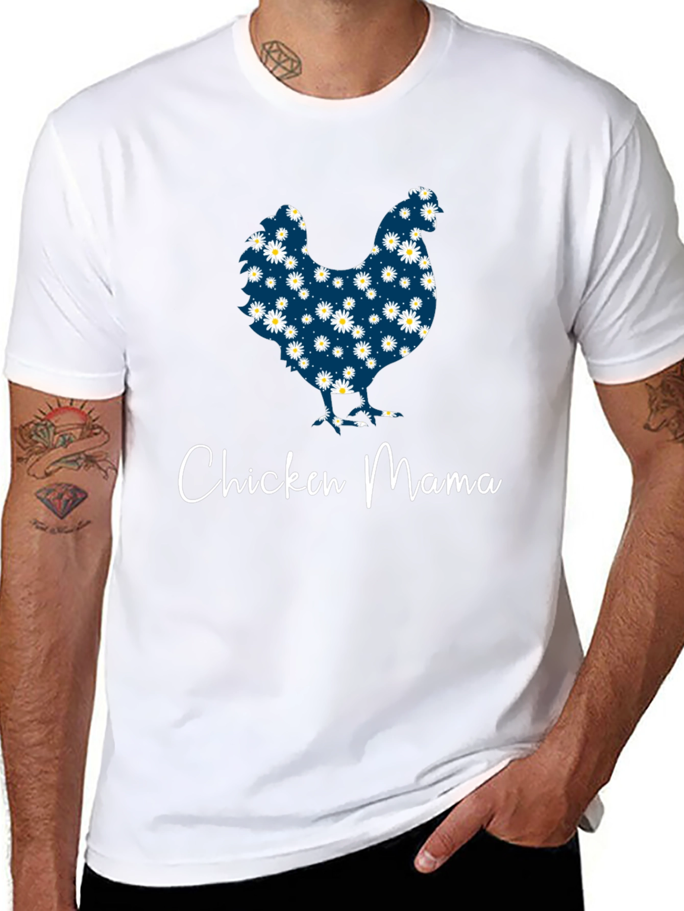 Chicken Mama Daisy Pattern T-Shirt