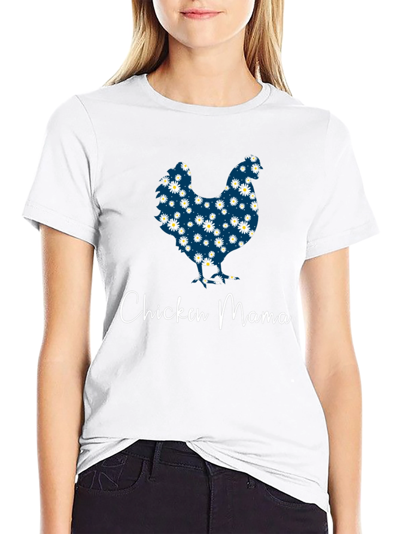 Chicken Mama Daisy Pattern T-Shirt
