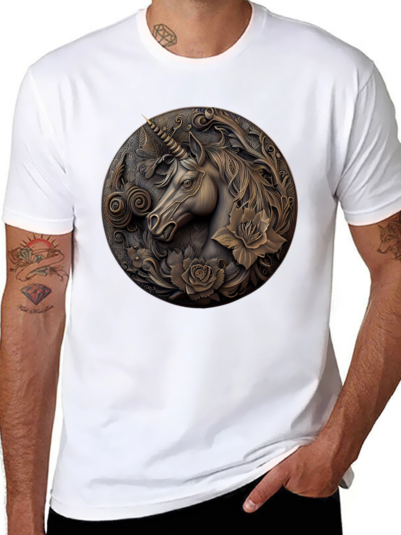 Unicorn Embossed Graphic Tee - Black