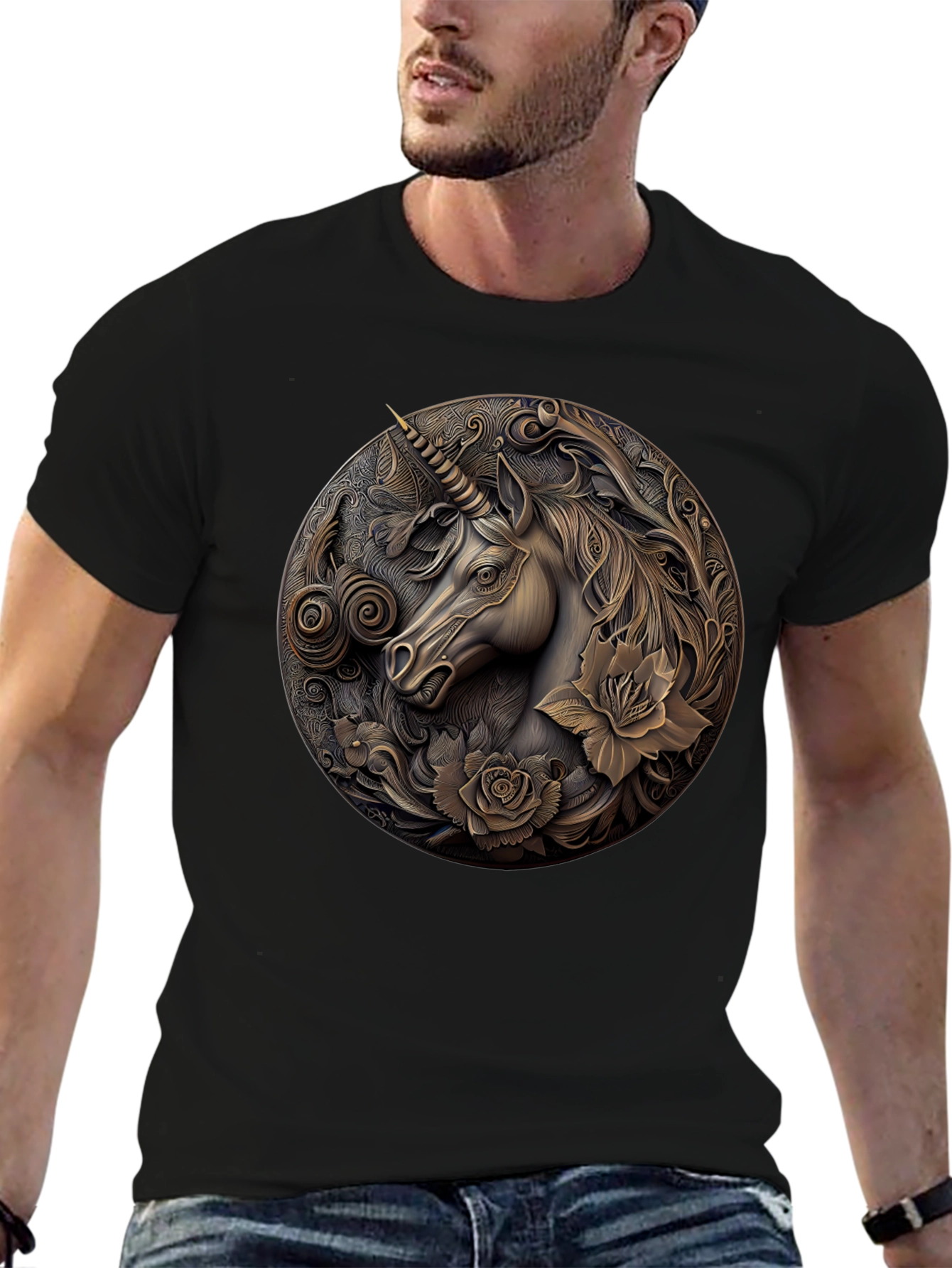 Unicorn Embossed Graphic Tee - Black