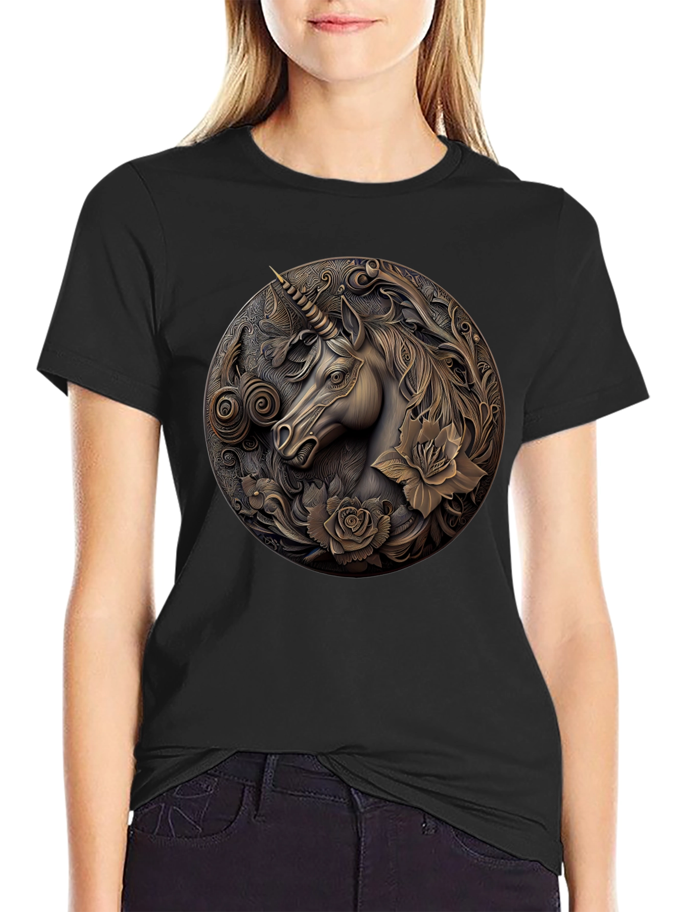 Unicorn Embossed Graphic Tee - Black