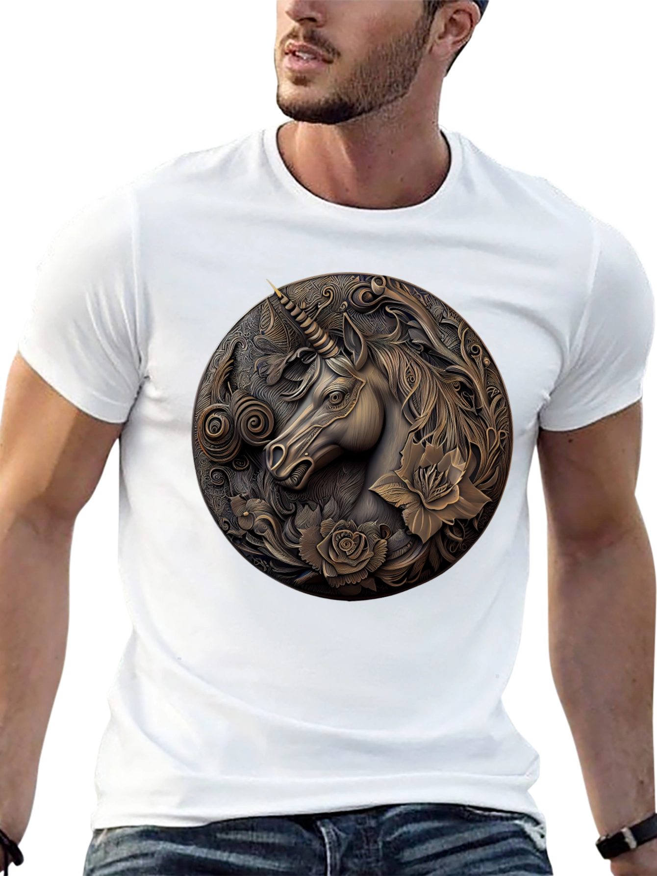 Unicorn Embossed Graphic Tee - Black