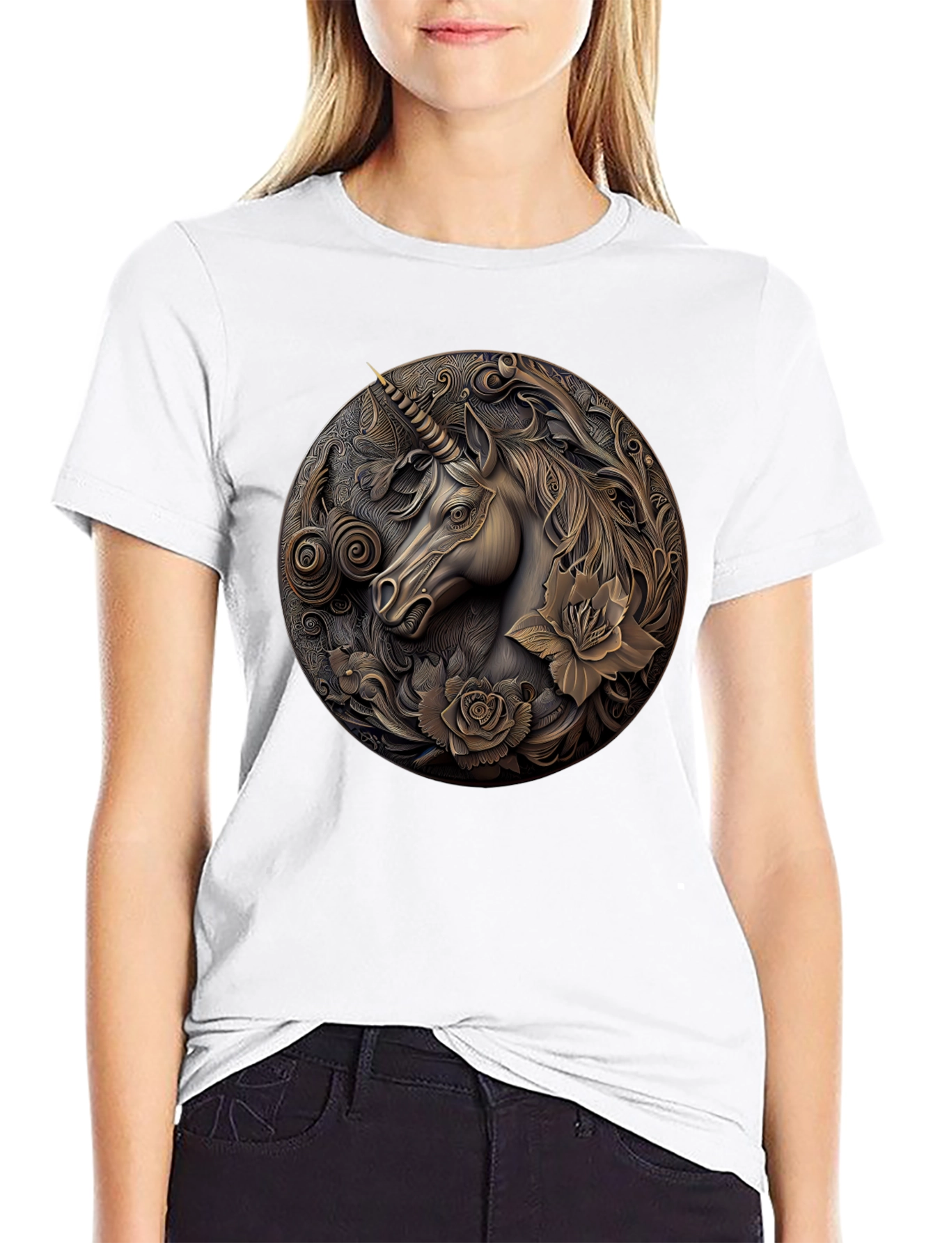 Unicorn Embossed Graphic Tee - Black