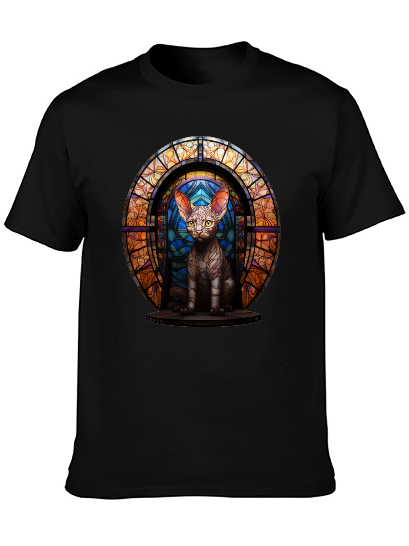 Stained Glass Cat T-Shirt - Unique Graphic Tee
