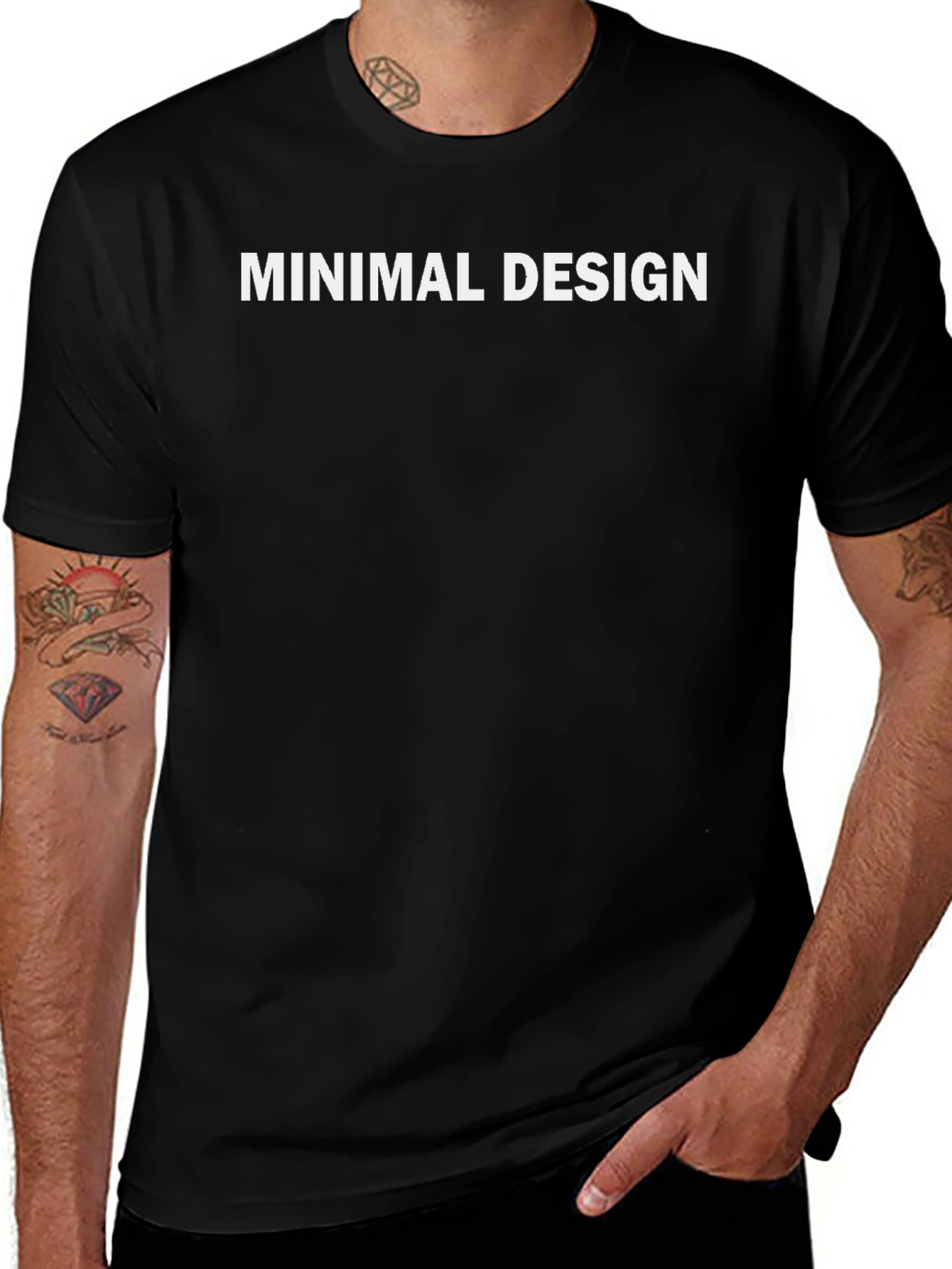 Minimal Design Black Cotton Crew Neck T-Shirt