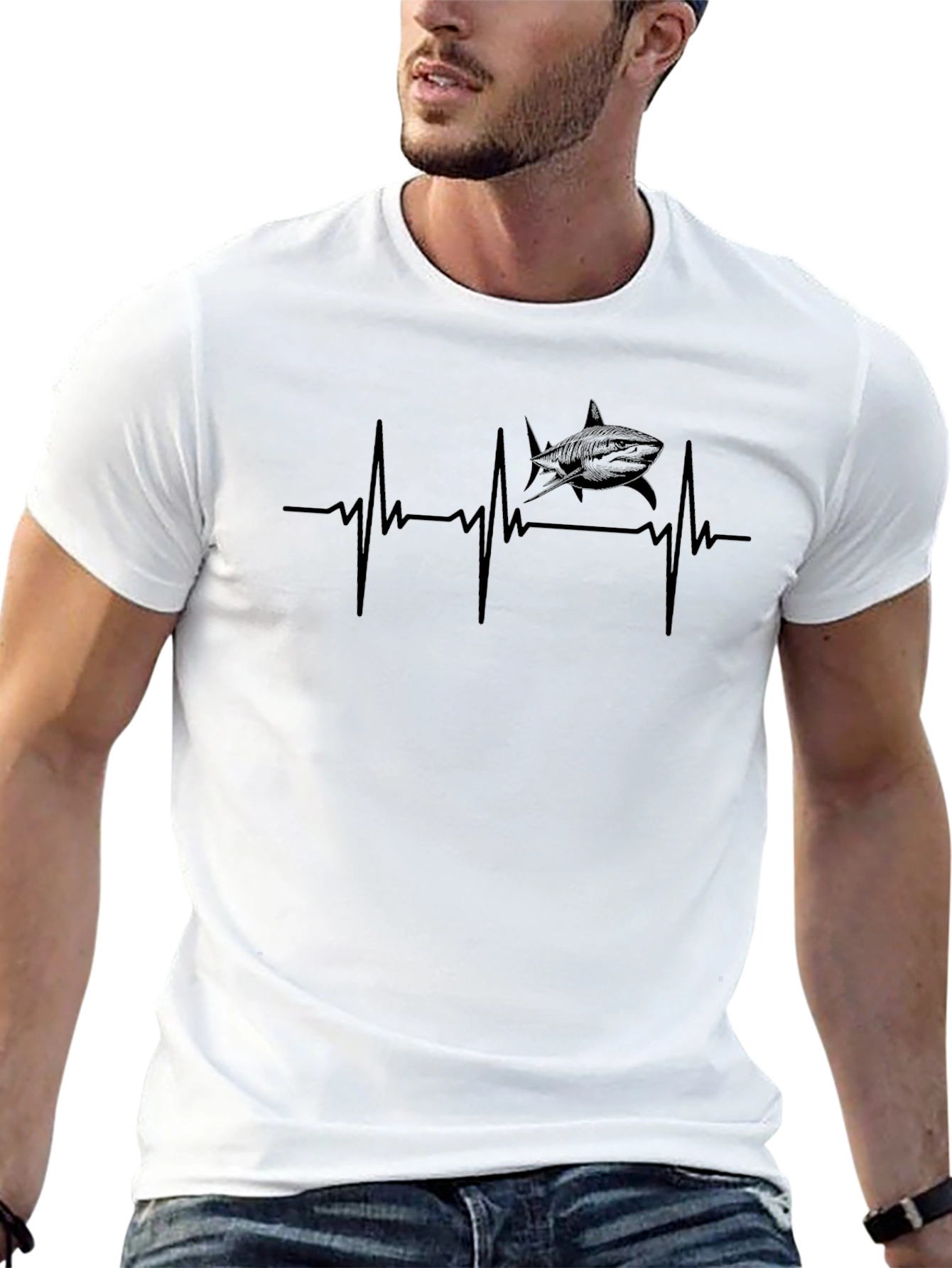 Shark Heartbeat Graphic T-Shirt - Black