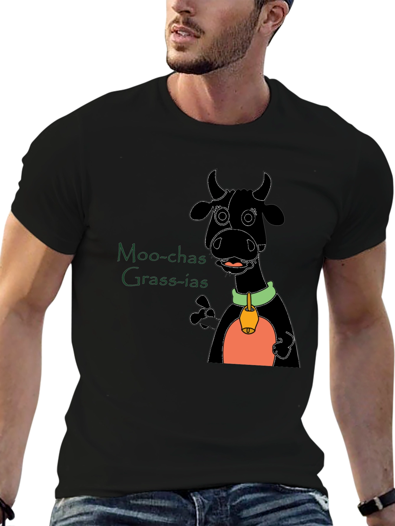 Moo-chas Grass-ias Cartoon Cow Graphic Tee
