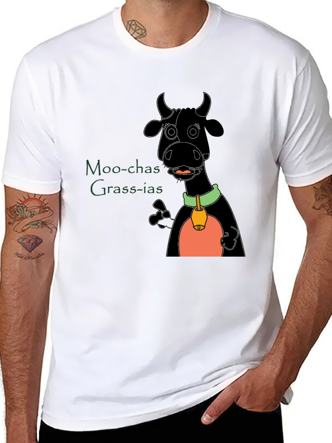Moo-chas Grass-ias Cartoon Cow Graphic Tee
