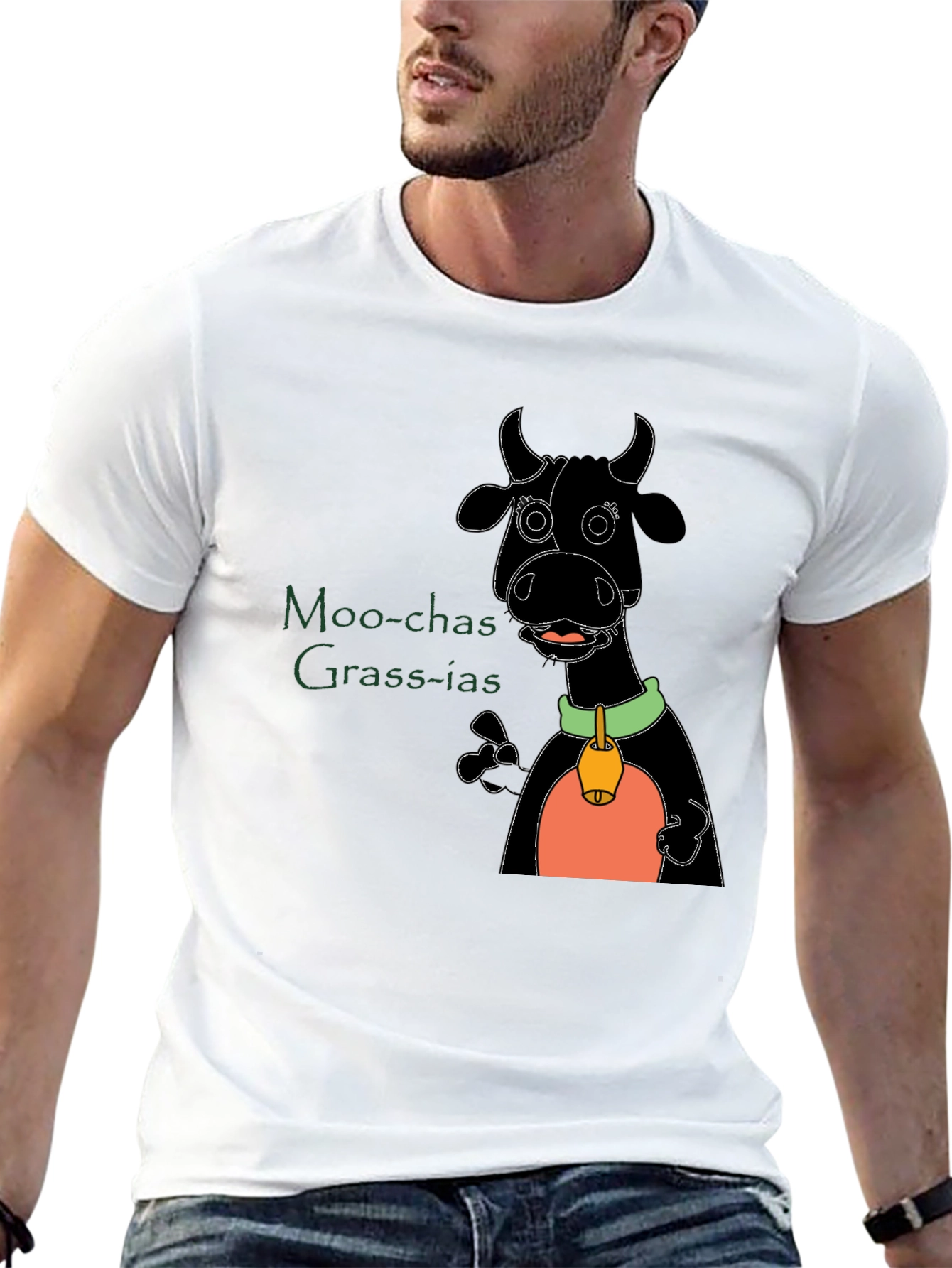 Moo-chas Grass-ias Cartoon Cow Graphic Tee