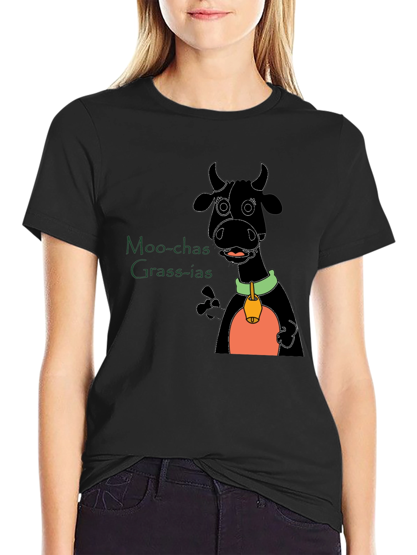 Moo-chas Grass-ias Cartoon Cow Graphic Tee