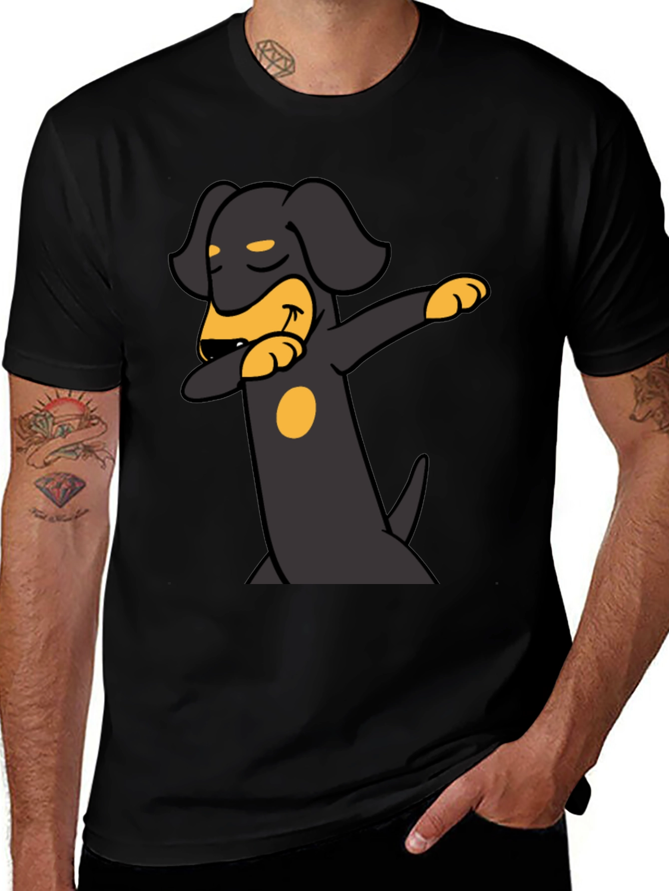Dabbing Dachshund Graphic Tee - Black