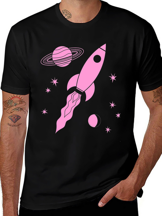 Rocket in Space Graphic Tee - Black Cotton