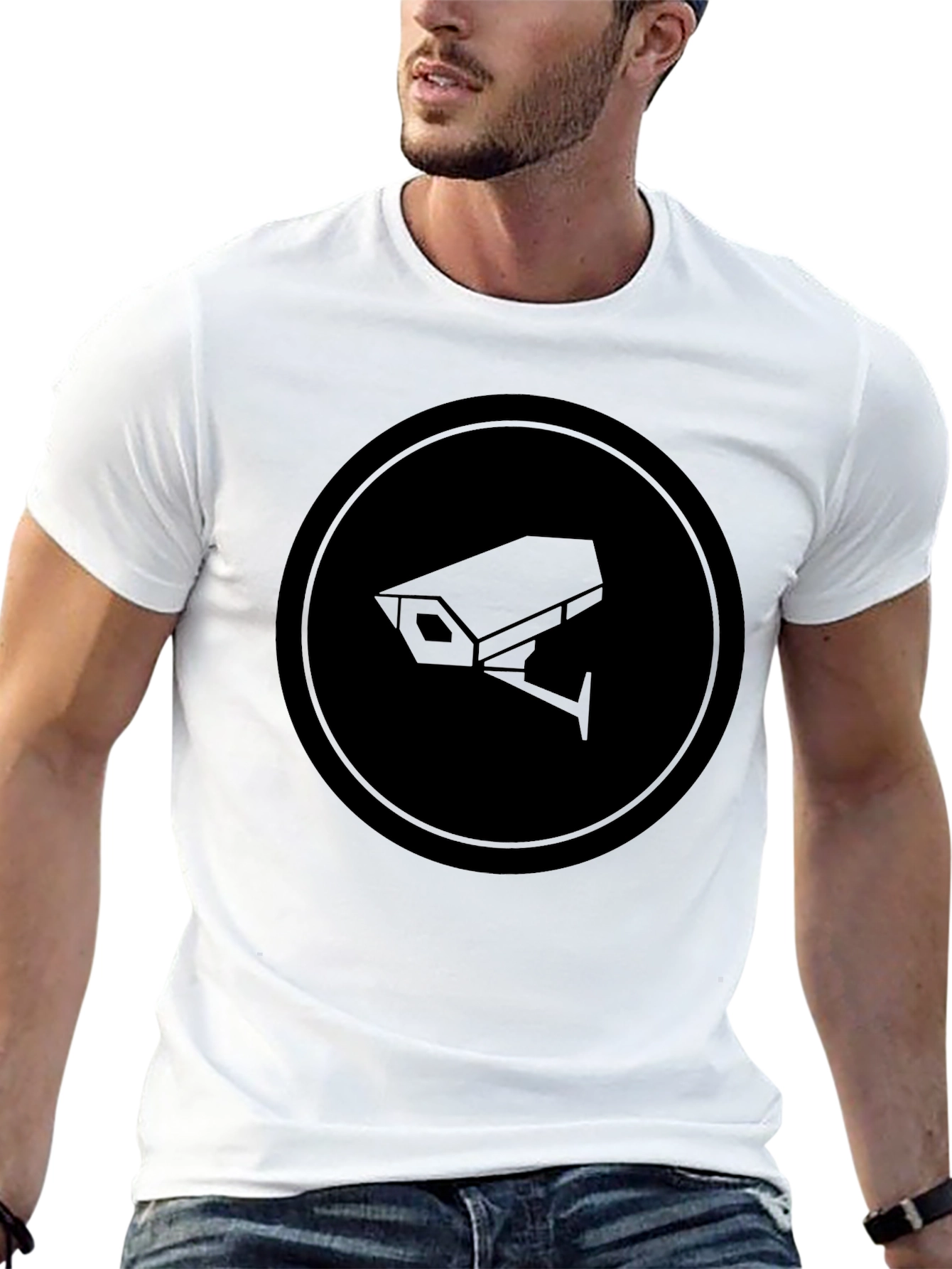 Surveillance Camera Graphic Tee - Modern Black T-Shirt