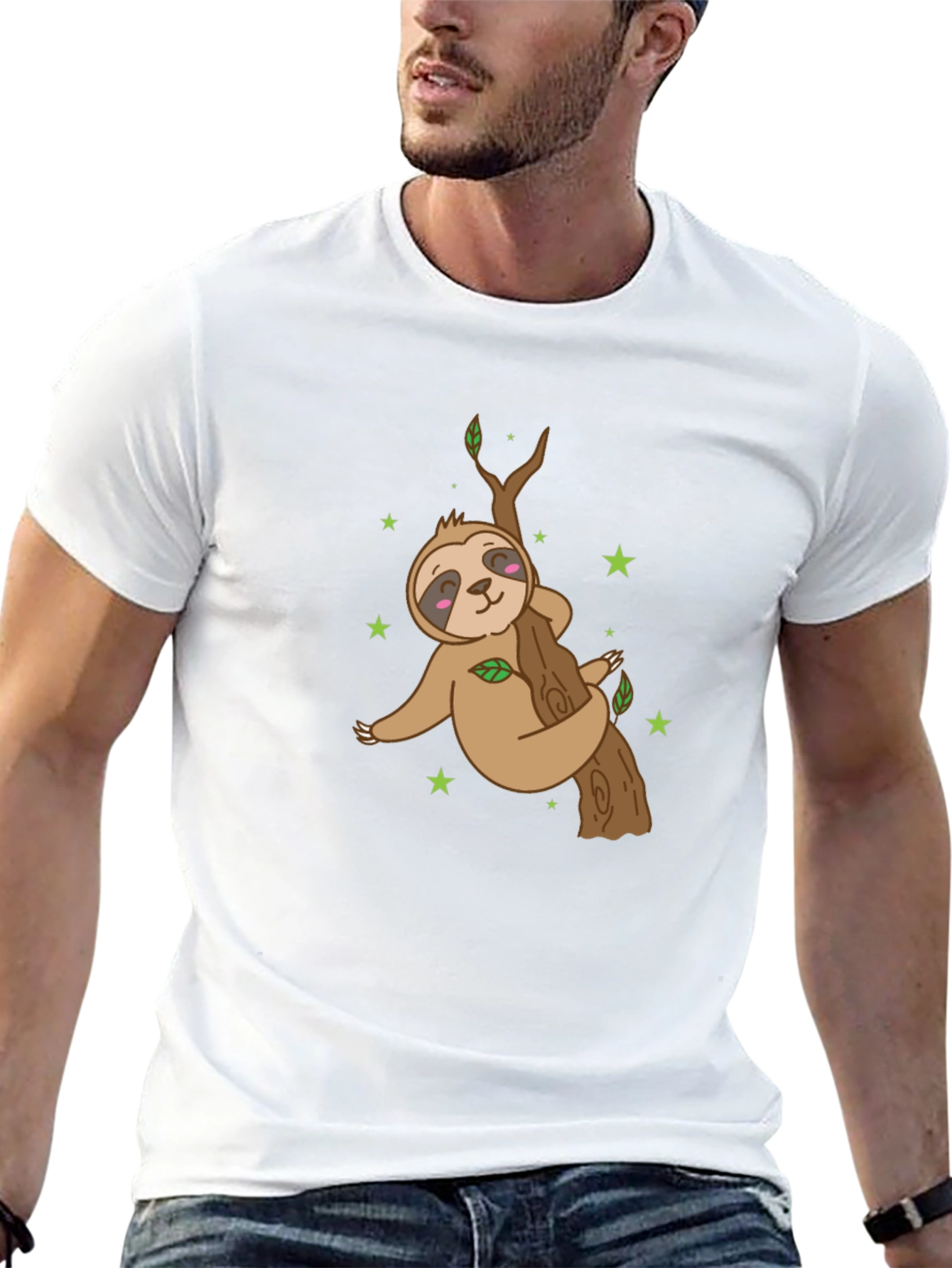 Sloth Hugging Tree Black T-Shirt