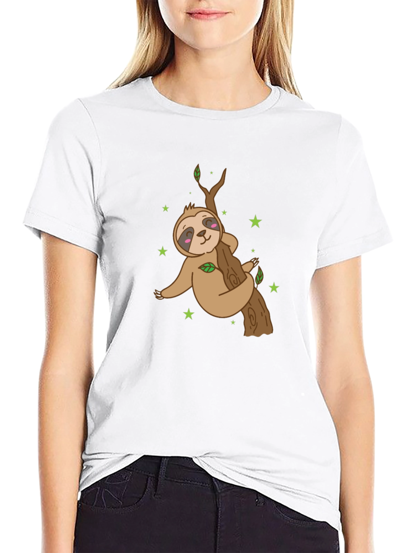 Sloth Hugging Tree Black T-Shirt