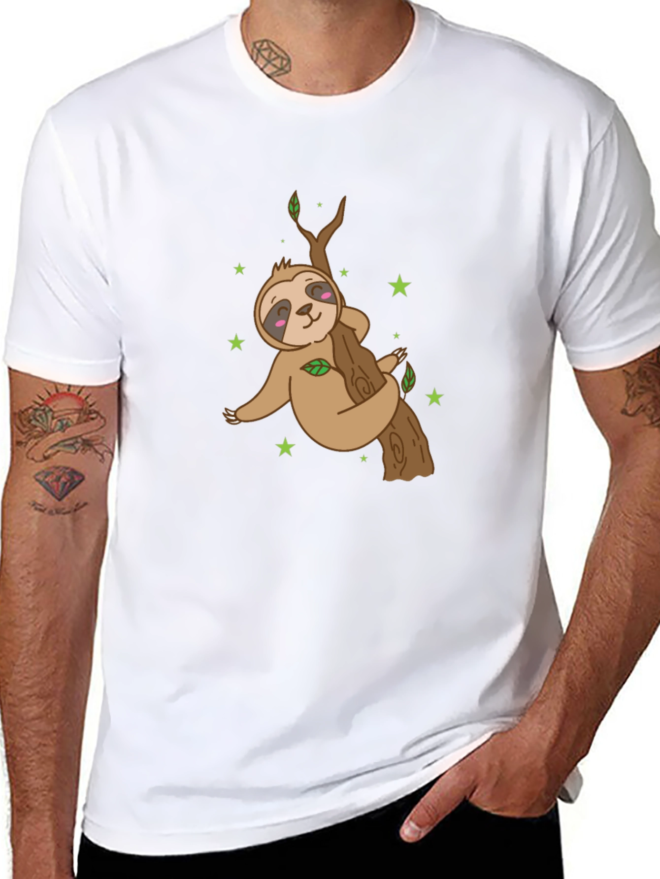 Sloth Hugging Tree Black T-Shirt