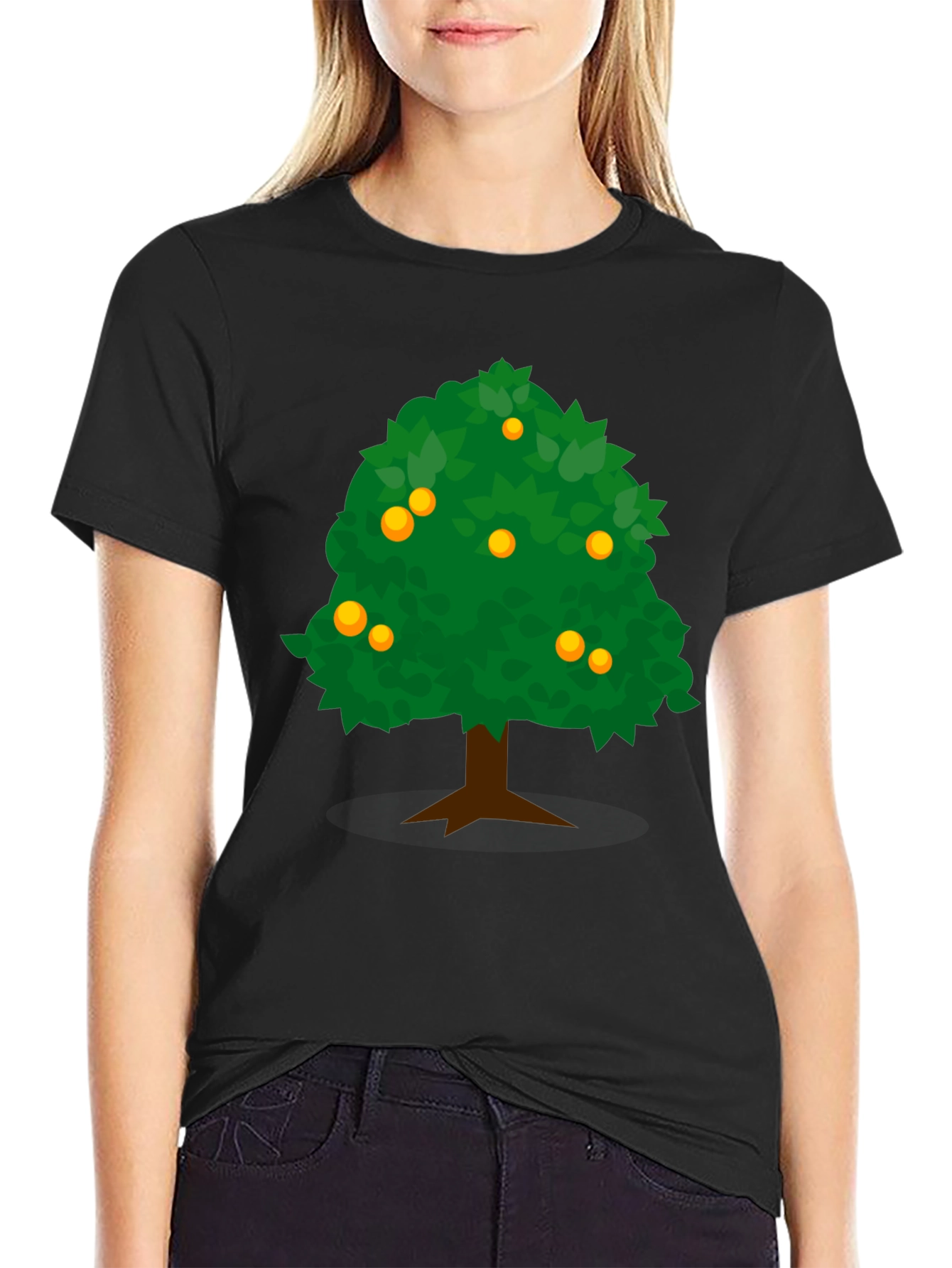 Orange Tree Graphic Tee - Casual Black T-Shirt