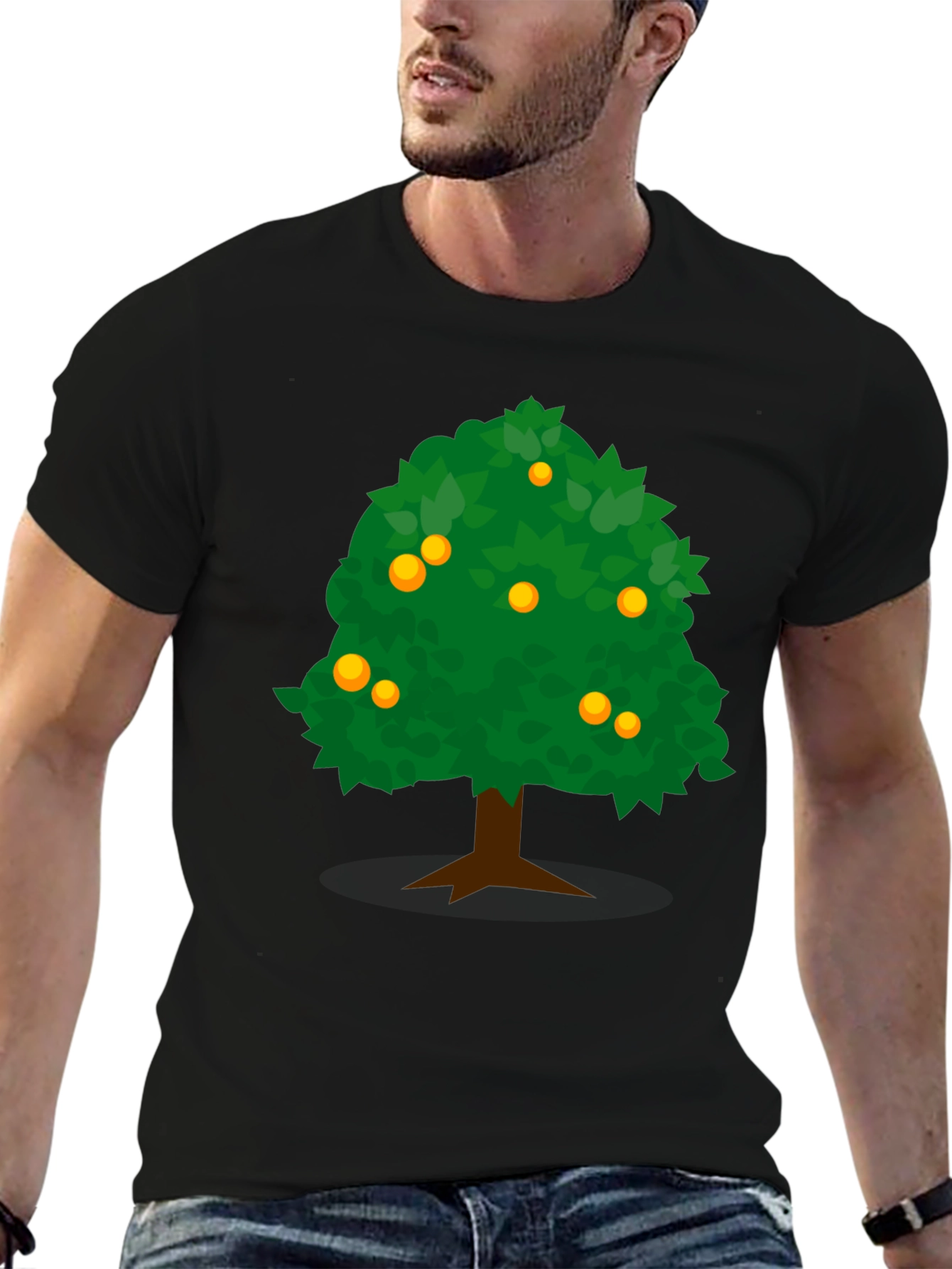 Orange Tree Graphic Tee - Casual Black T-Shirt