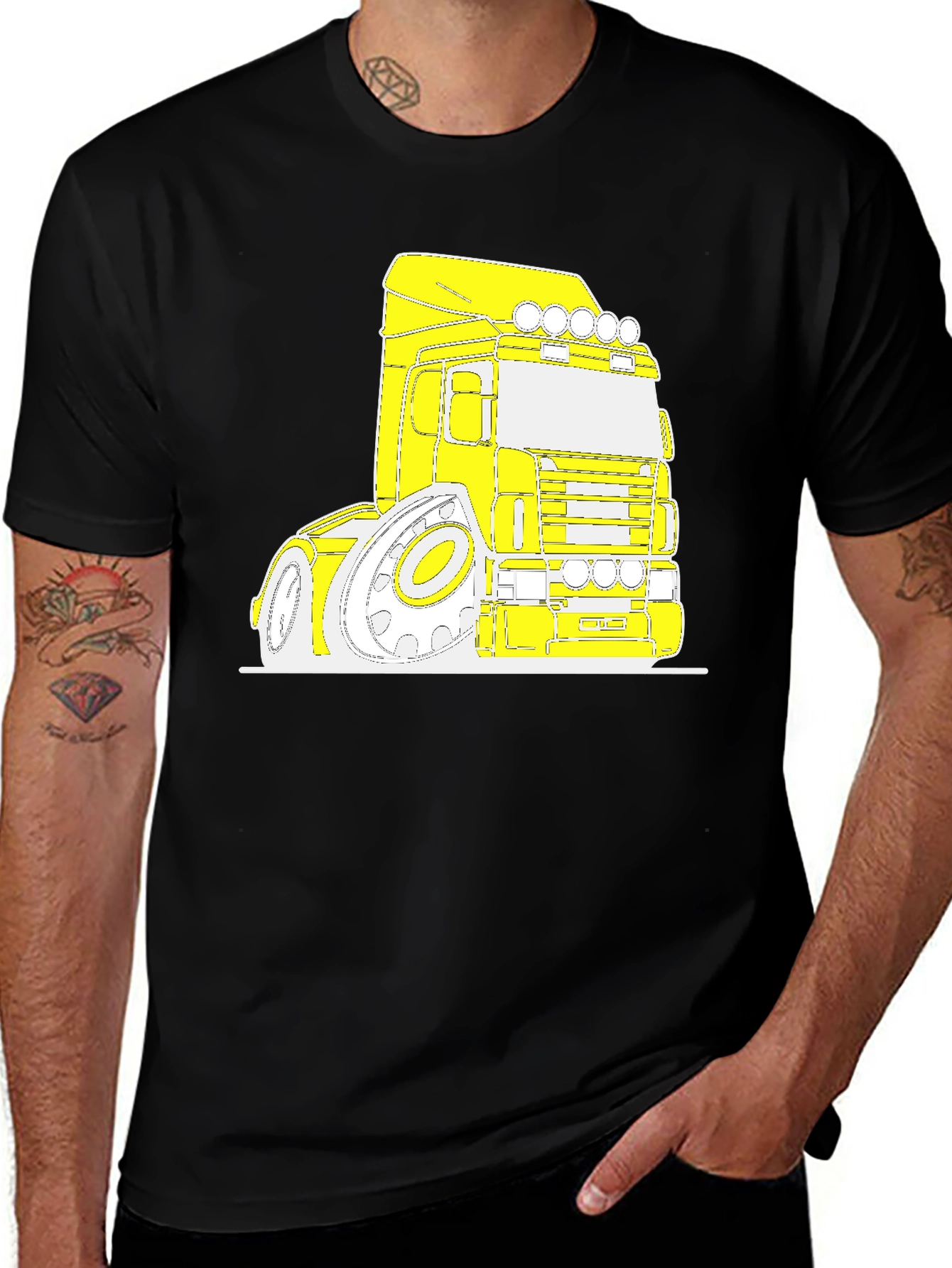 Cartoon Truck Graphic Tee - Black Cotton T-Shirt