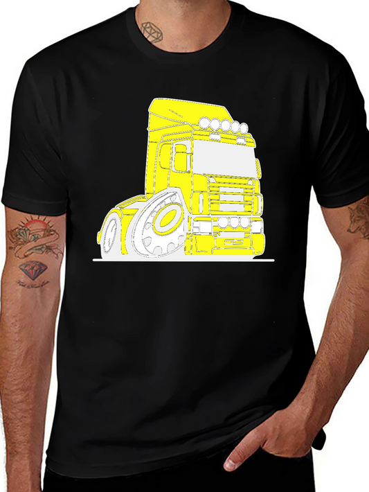 Cartoon Truck Graphic Tee - Black Cotton T-Shirt
