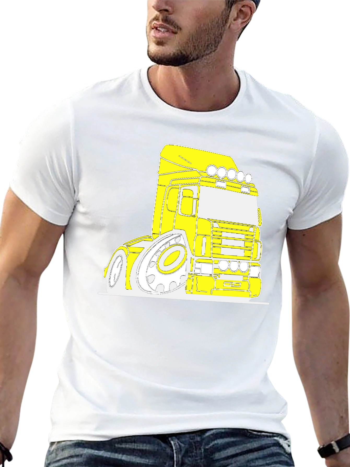 Cartoon Truck Graphic Tee - Black Cotton T-Shirt
