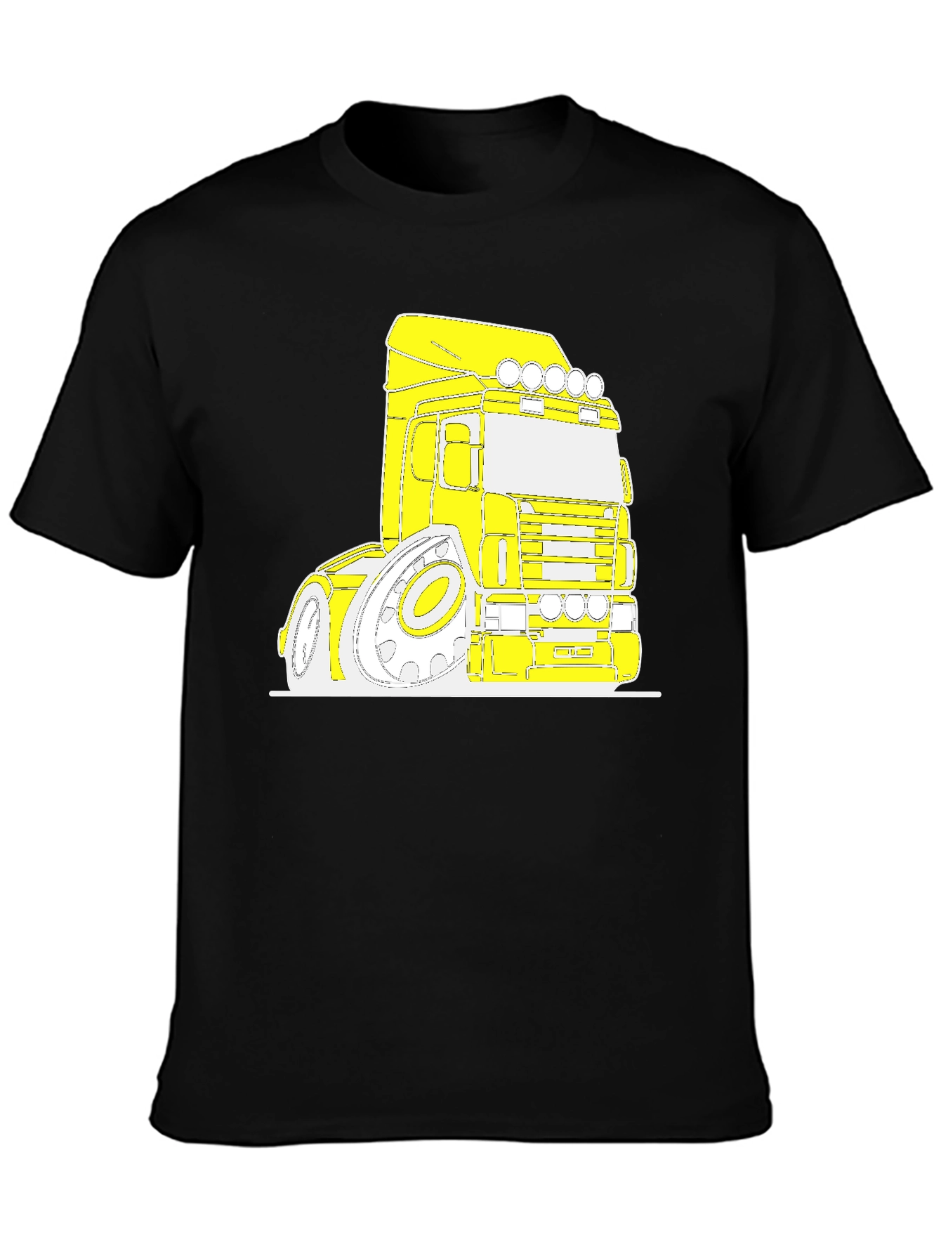 Cartoon Truck Graphic Tee - Black Cotton T-Shirt