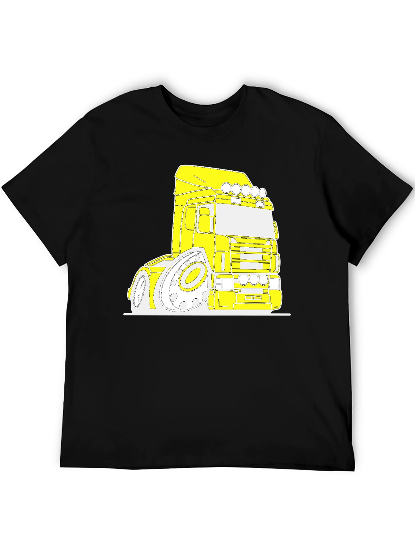 Cartoon Truck Graphic Tee - Black Cotton T-Shirt