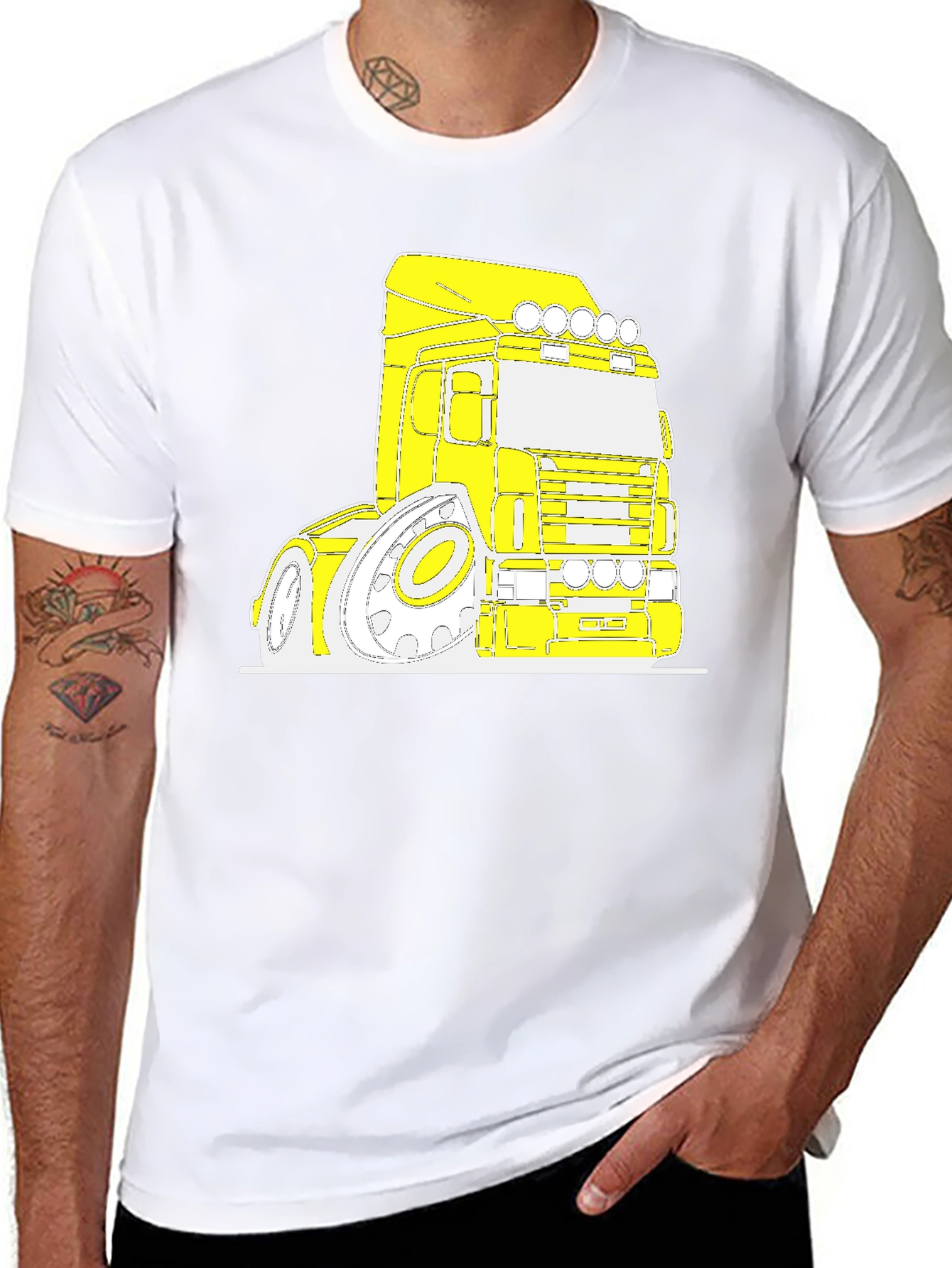 Cartoon Truck Graphic Tee - Black Cotton T-Shirt