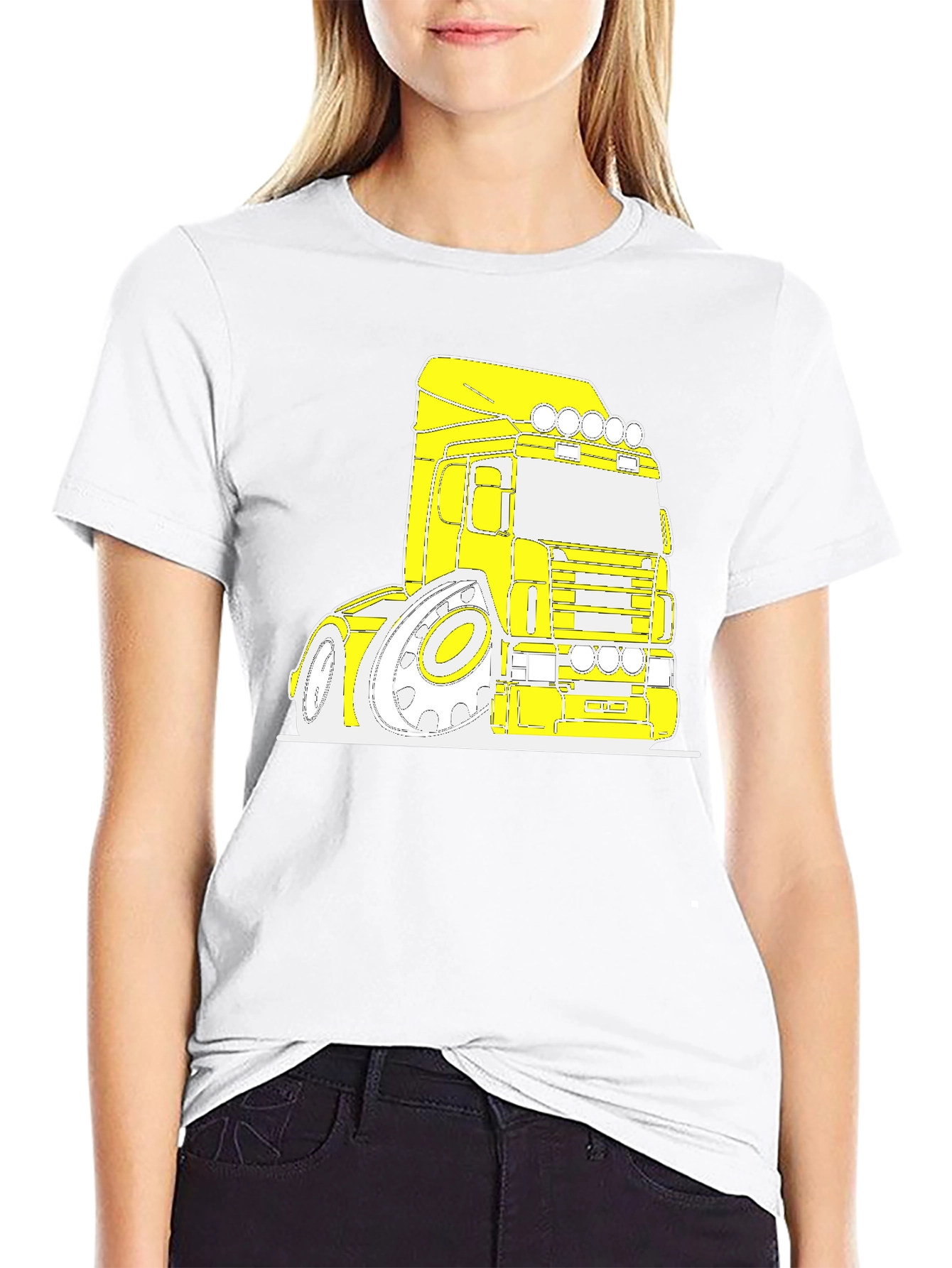 Cartoon Truck Graphic Tee - Black Cotton T-Shirt