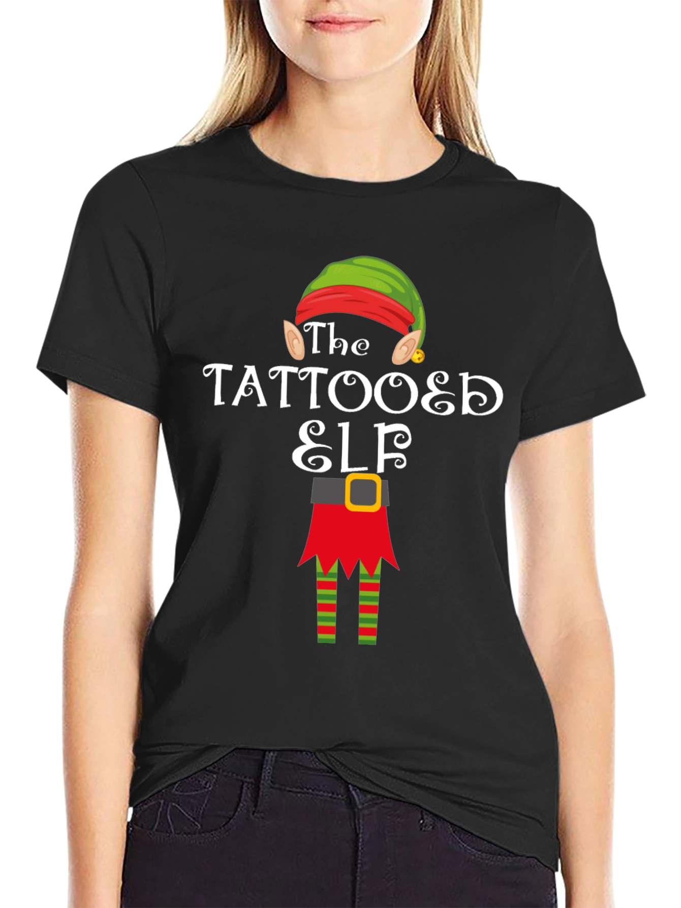 Tattooed Elf Christmas Graphic Tee Shirt