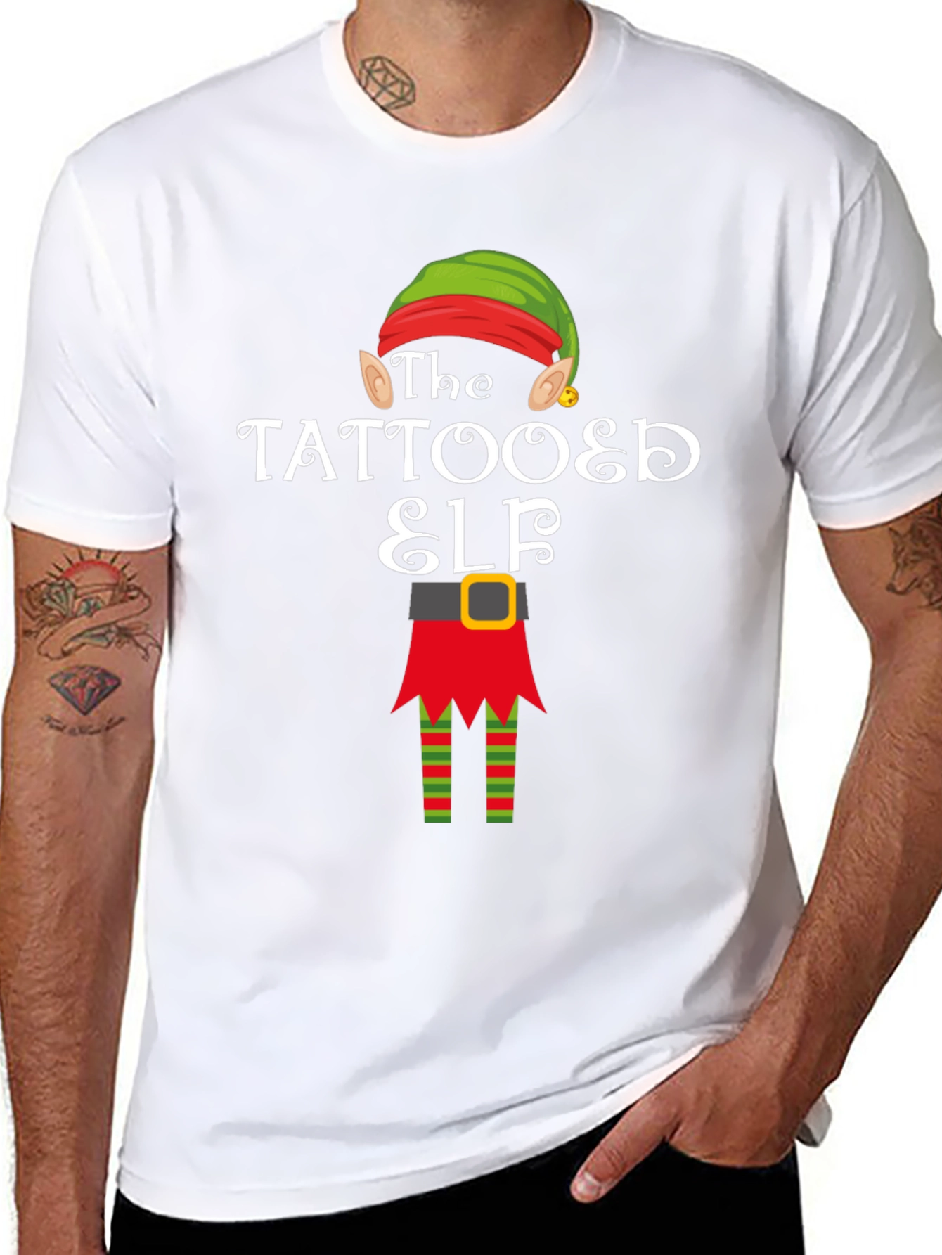 Tattooed Elf Christmas Graphic Tee Shirt