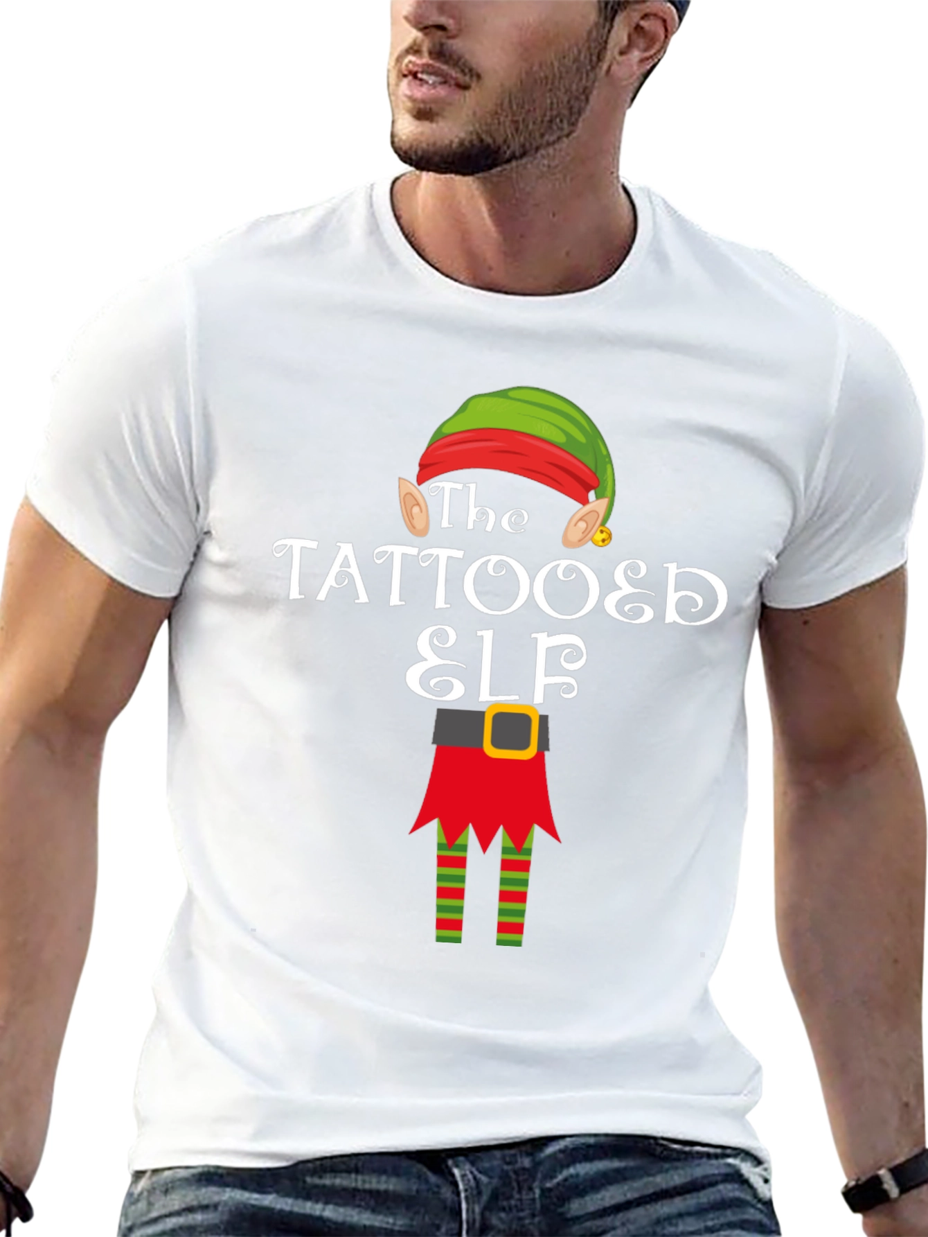 Tattooed Elf Christmas Graphic Tee Shirt