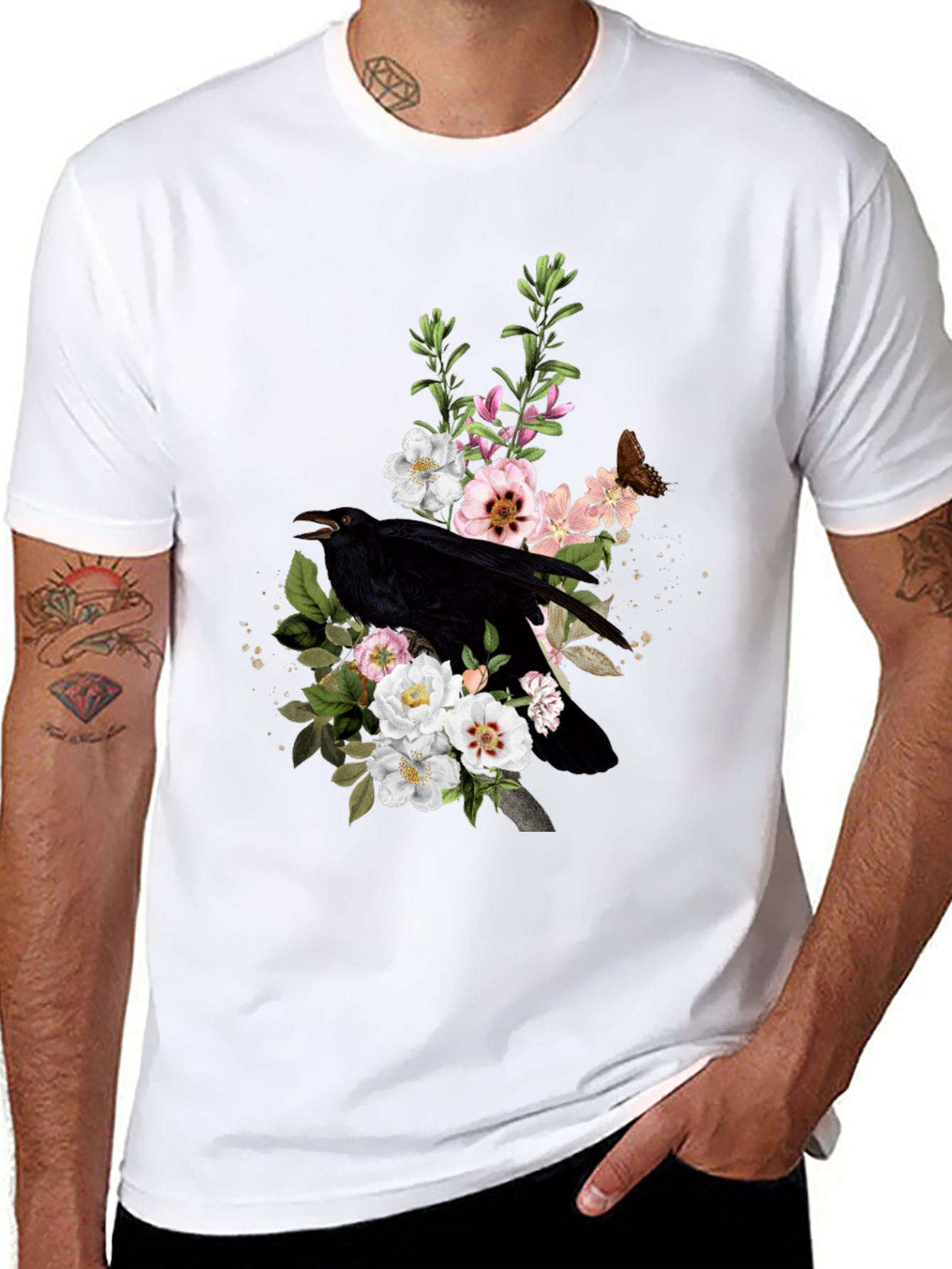 Raven & Floral Graphic T-Shirt